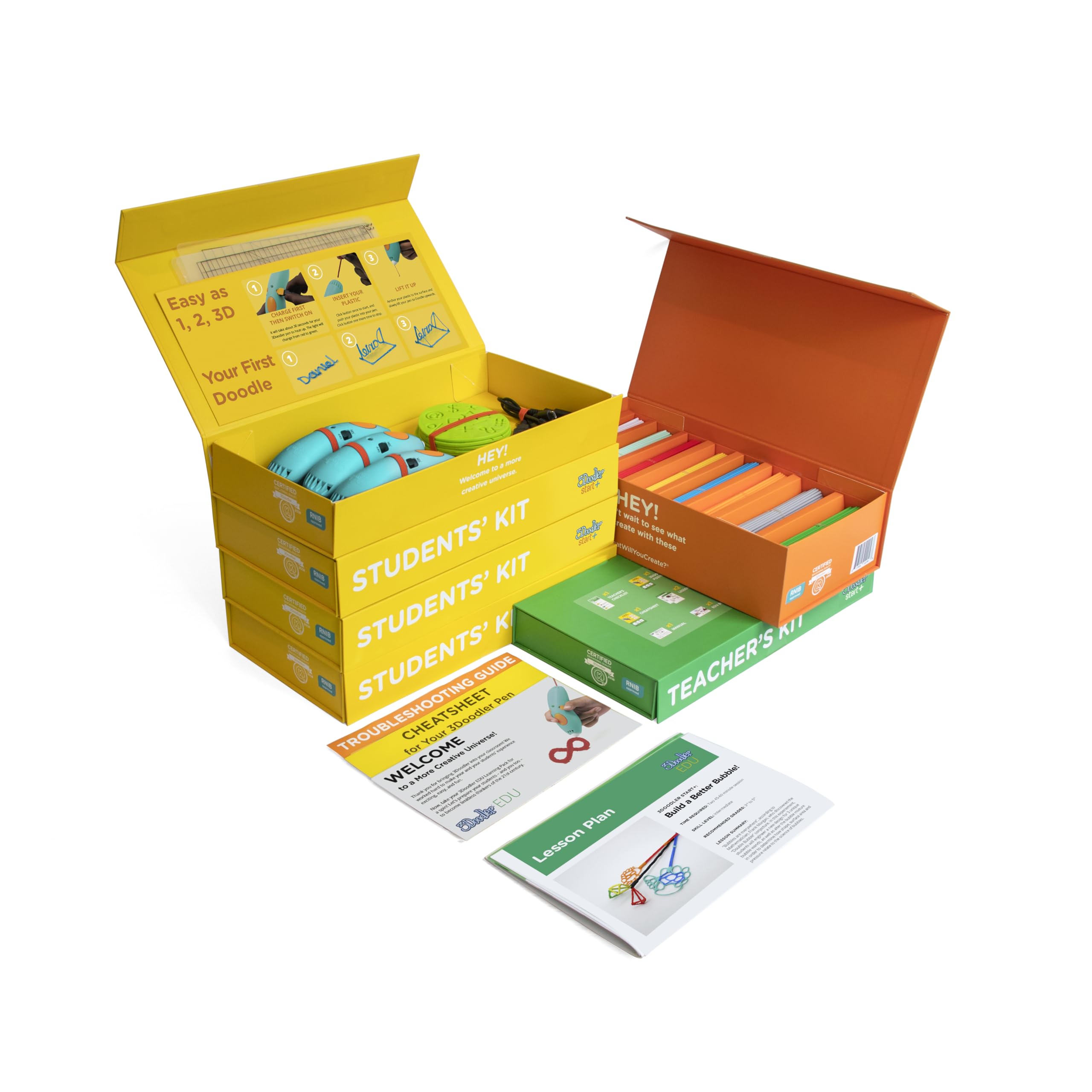 3Doodler EDU Start Learning Pack, Full Set, with 12 3D Printing Pens + 1200 Strands of Plastic Filament + Classroom Activity Plans