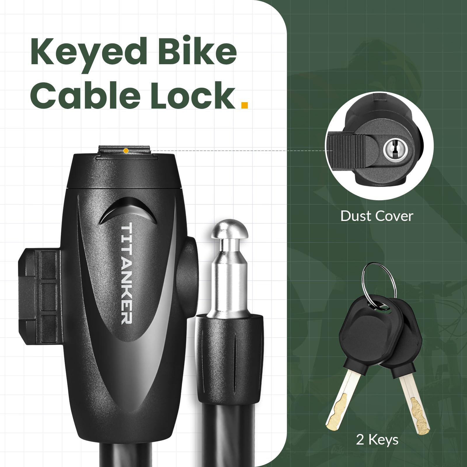 Titanker Bike Lock, Bike Lock Cable 4 Feet Coiled Secure Bicycle Lock with Keys Scooter Lock Bike Locks 1/2 Inch Thick Heavy Duty Anti Theft Bike Cable Lock with Mounting Bracket