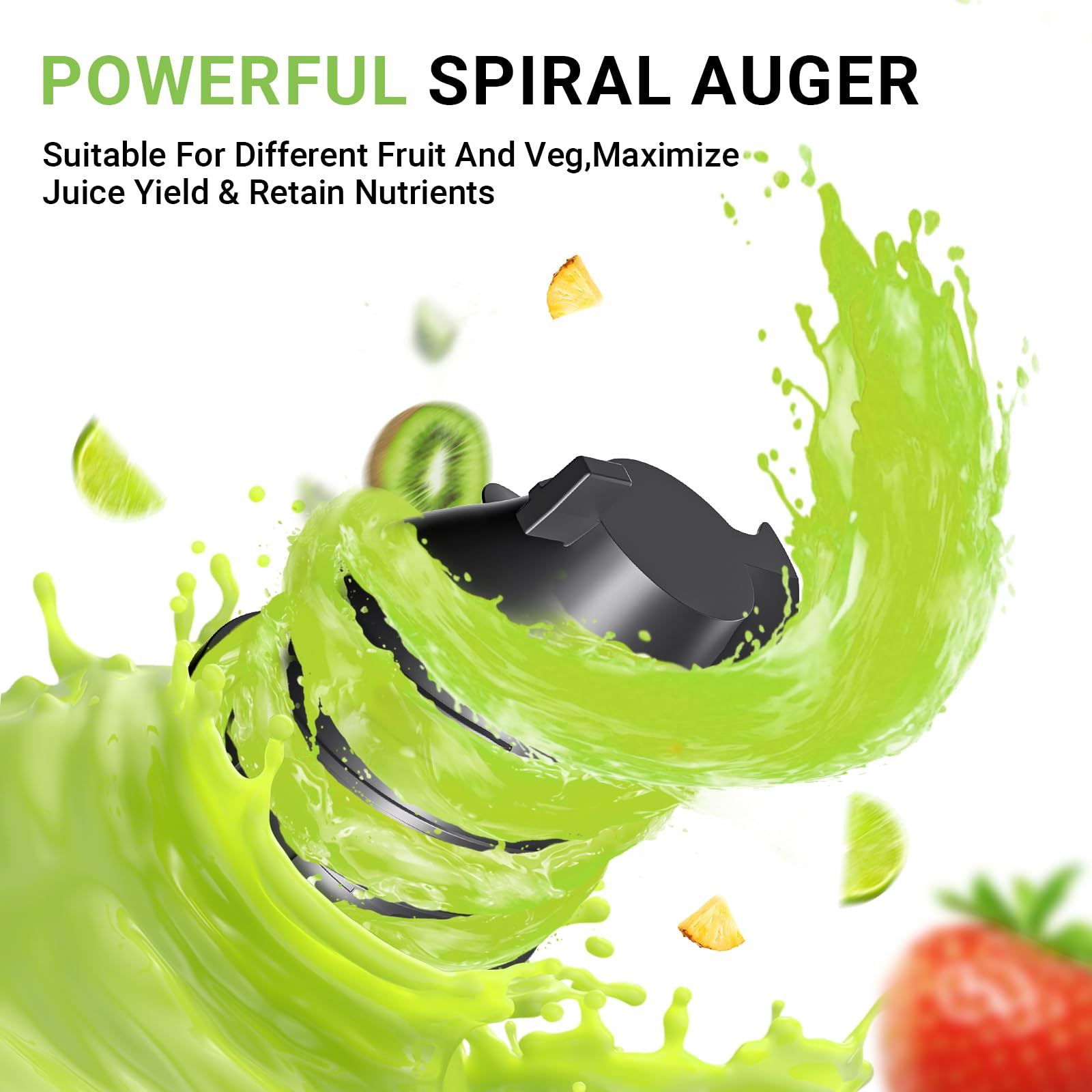 AMZCHEF Cold Press Juicer - Juicer Machine with 5.2‘’ Large Feed Chute for Whole Fruits and Vegetables - Durable Stainless Steel Masticating Juicer, Large Auger, Double Strainers (Stainless Steel)