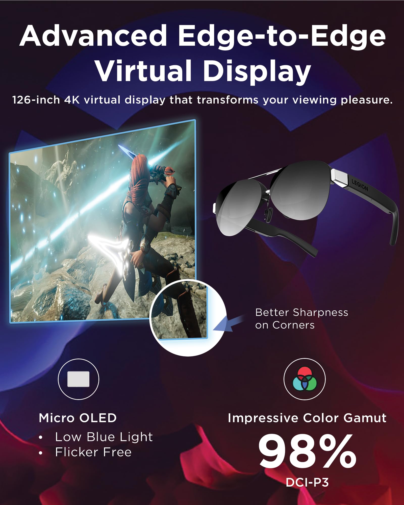 Lenovo Legion Glasses Gen 2 - Micro-OLED Personal Wearable Monitor for Gaming & Movies, FHD 120Hz Plug-and-Play Display Legion Go & USB-C Devices, High-Fidelity Audio & Privacy