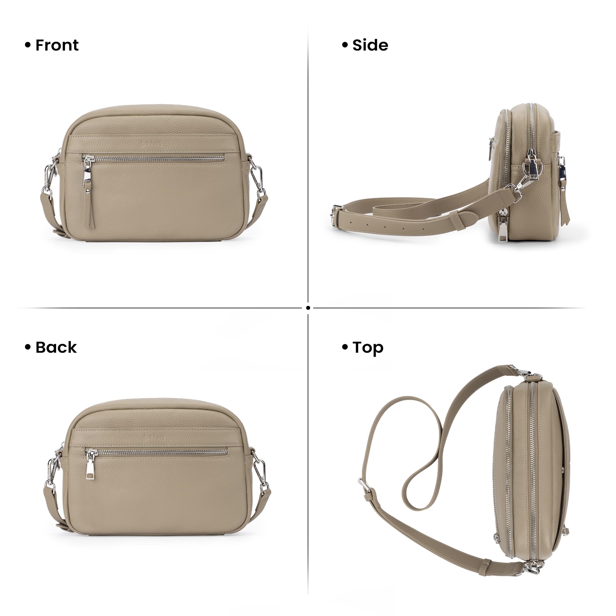 befen Genuine Leather Crossbody Bags for Women Small Camera Purses with Built in RFID Wallet Woman Shoulder Bag Handbags