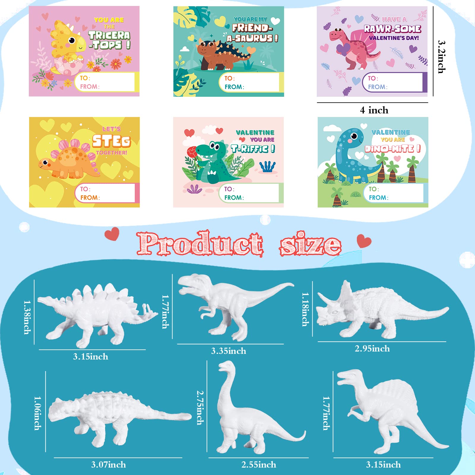 SpringFlower 24 Pack Valentine's Day Cards for Kids with Dinosaur Painting Kit for School Classroom Valentine's Gift Exchange, Valentine's Party Favor for Kids, Valentine's Prizes and Events