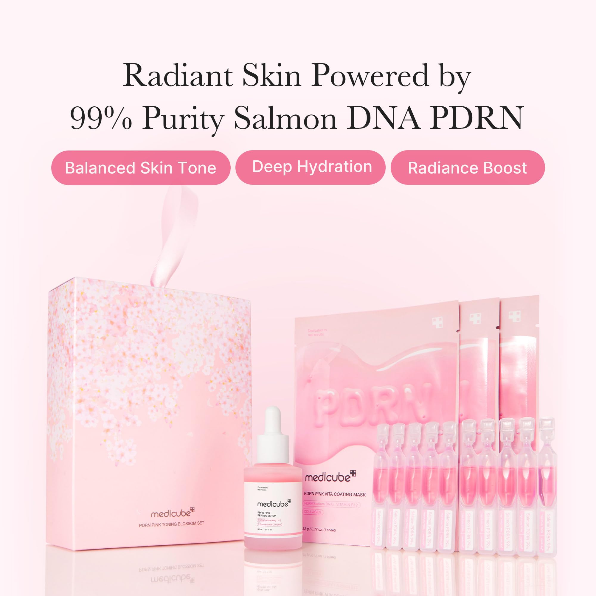 medicube Pink PDRN Trio Gift Set for Glass Glow Skin -Hydrating, Firming, and Radiance-Boosting Skincare Set for Women & Girls | With Salmon DNA PDRN, Peptides and Pink Vitamin | Korean Skincare