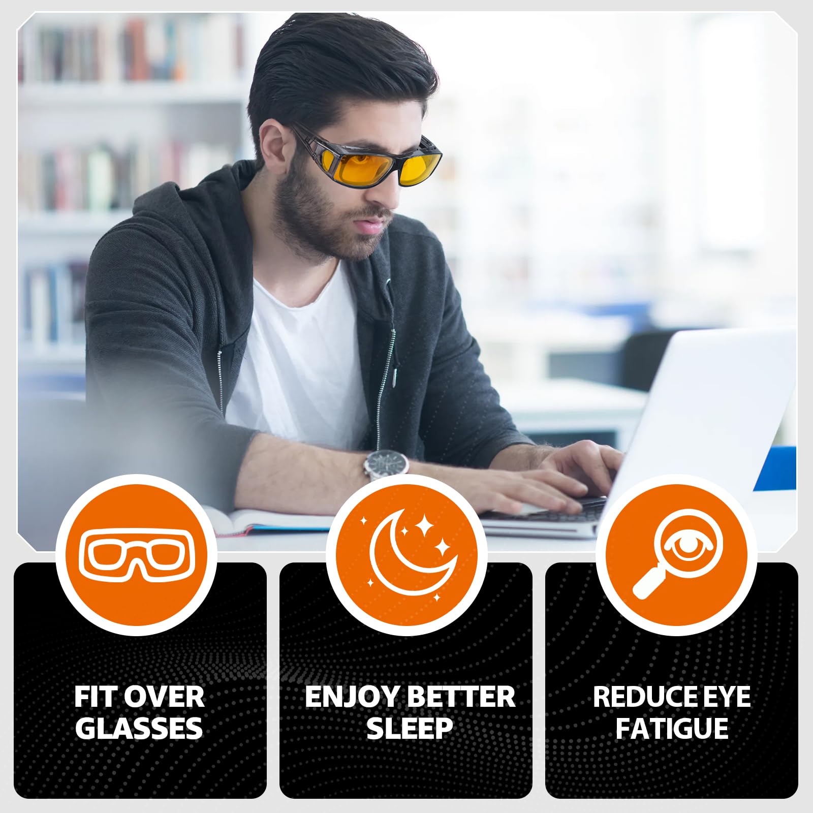 TJUTR Blue Light Blocking Fit Over Glasses for Women Men, Computer Gaming Glasses Anti Eyestrain, Sleep Better TB0311