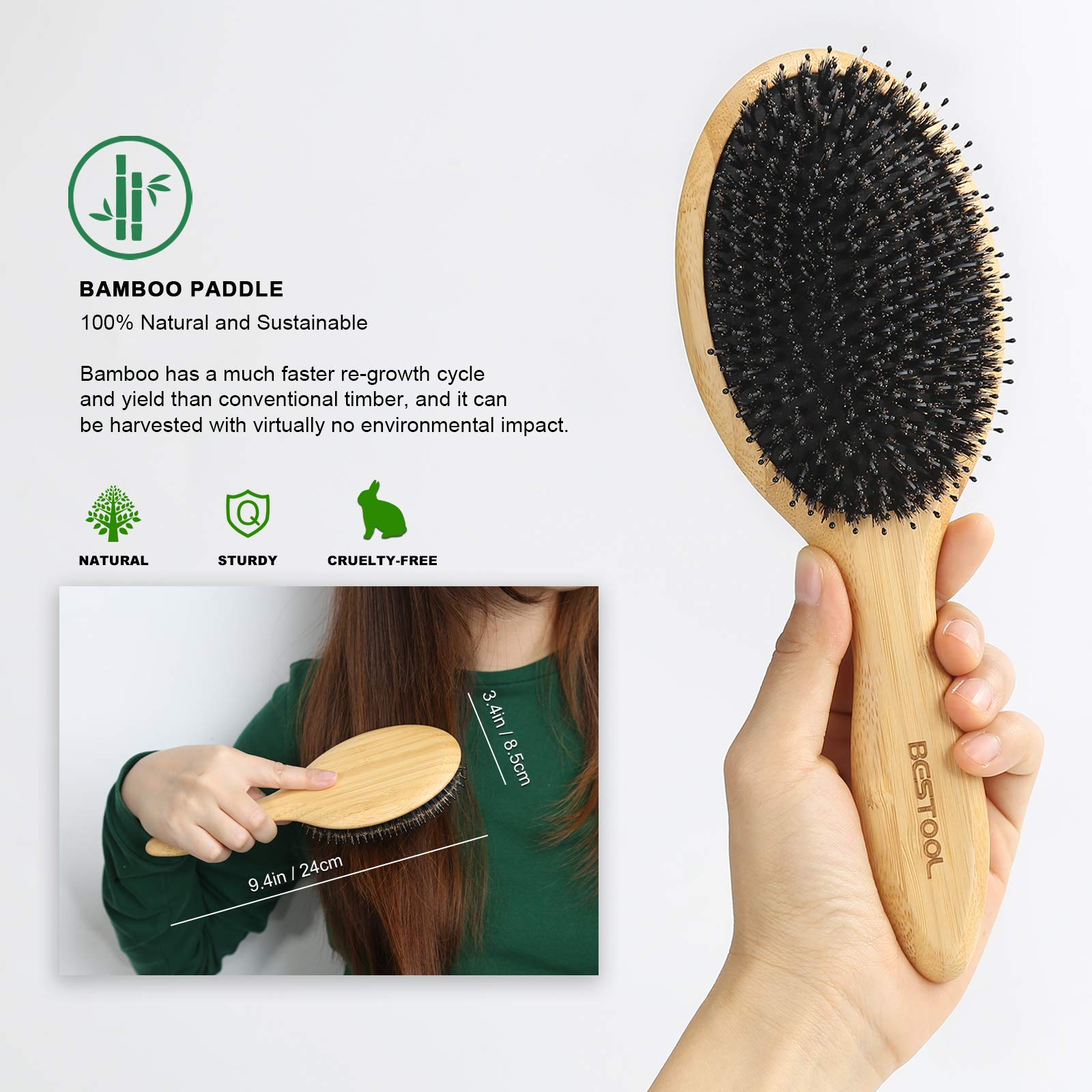 BESTOOL Hair Brush, Boar Bristle Hair Brushes for Women men Kid, Boar & Nylon Bristle Brush for Wet/Dry Hair Smoothing Massaging Detangling, Everyday Brush Enhance Shine & Health (Round)