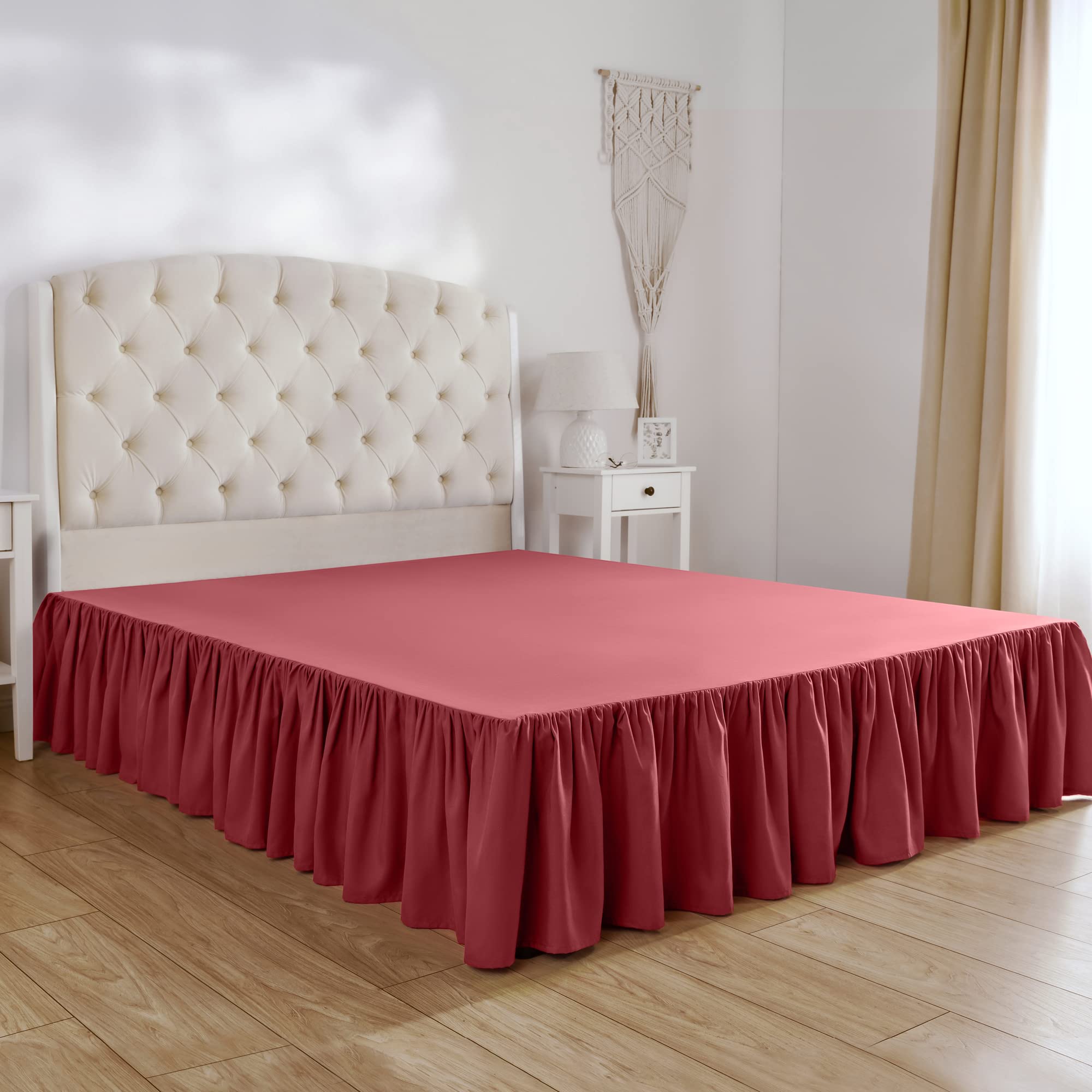 Mellanni Bed Skirt Twin XL Size - Bed Skirting - 15-Inch Tailored Drop Pleated Dust Ruffle - Hotel Luxury Bedding - Wrinkle, Fade, Stain Resistant - 1 Bedskirt (Twin XL, Brick Red)