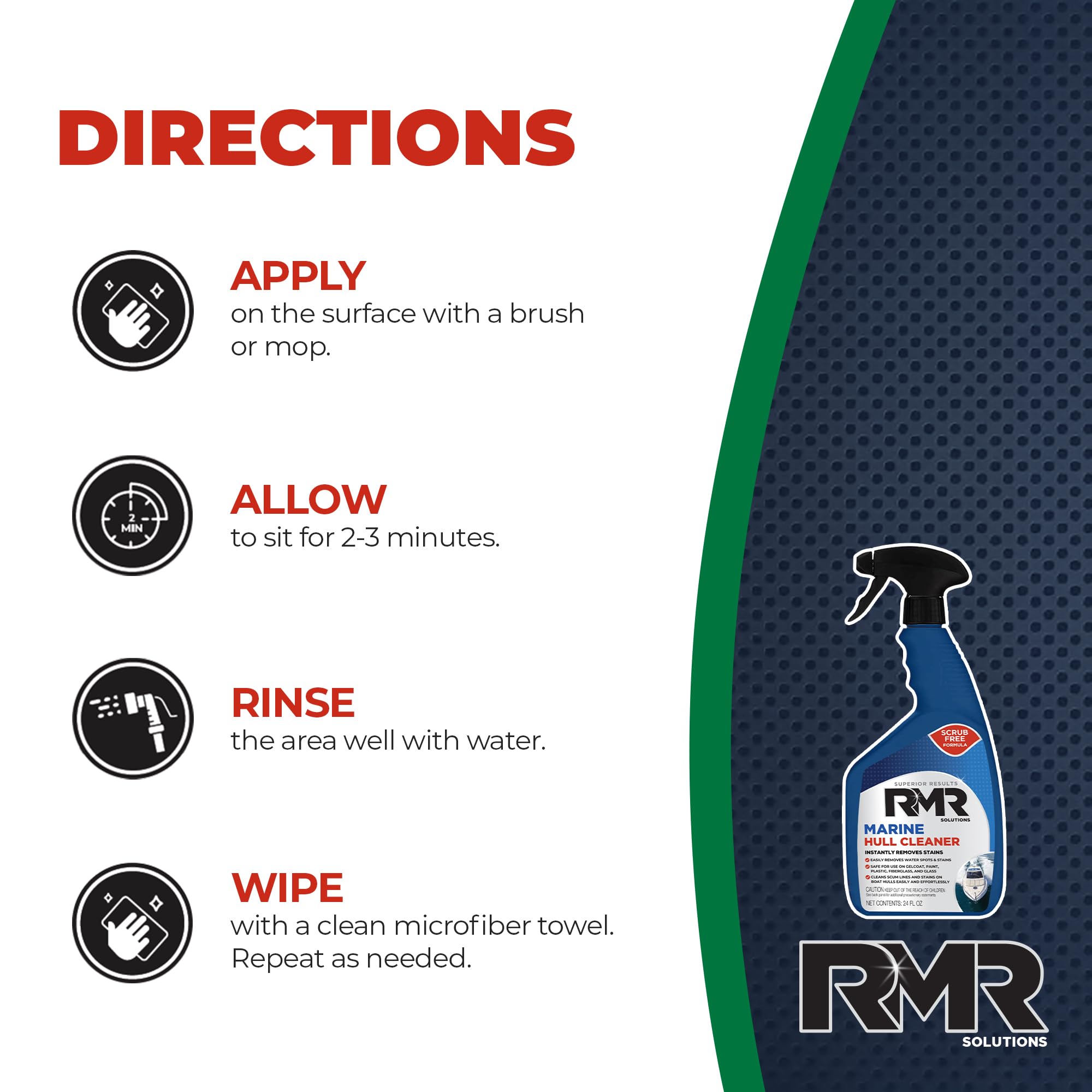 RMR Marine Hull Cleaner, Heavy Duty Boat Wash for Cleaning Slimy & Grimy Surfaces, Rust, Stain, & Water Spot Remover, 24 Ounce Spray