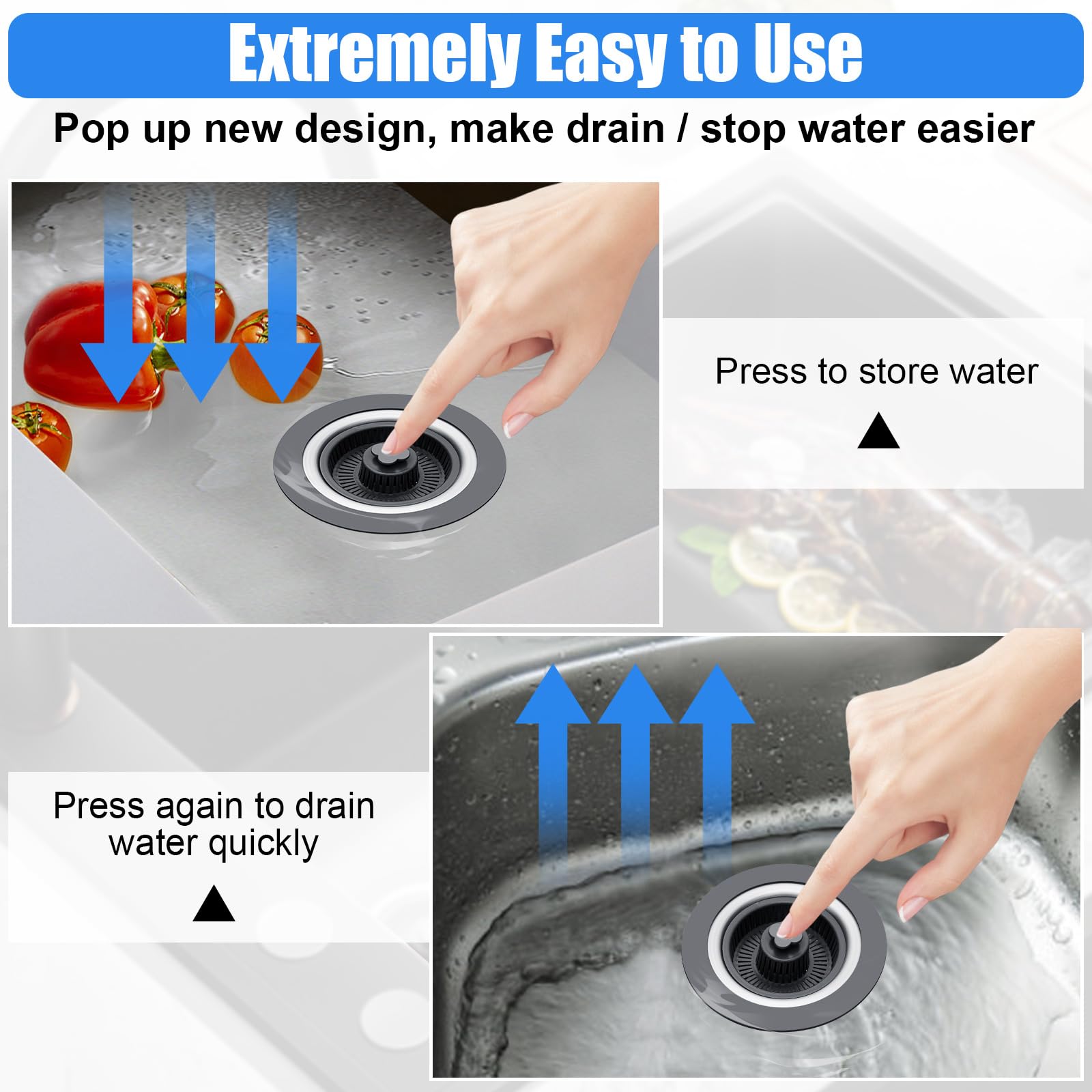 Kitchen Sink Drain Strainer, Augot New Upgraded Sink Drain Strainer & Stopper Kit Stainless Steel Pop Up Drain Stopper with Strainer Basket, Fast Drainage Sink Strainer for Standard 3-1/2 Inch Drain