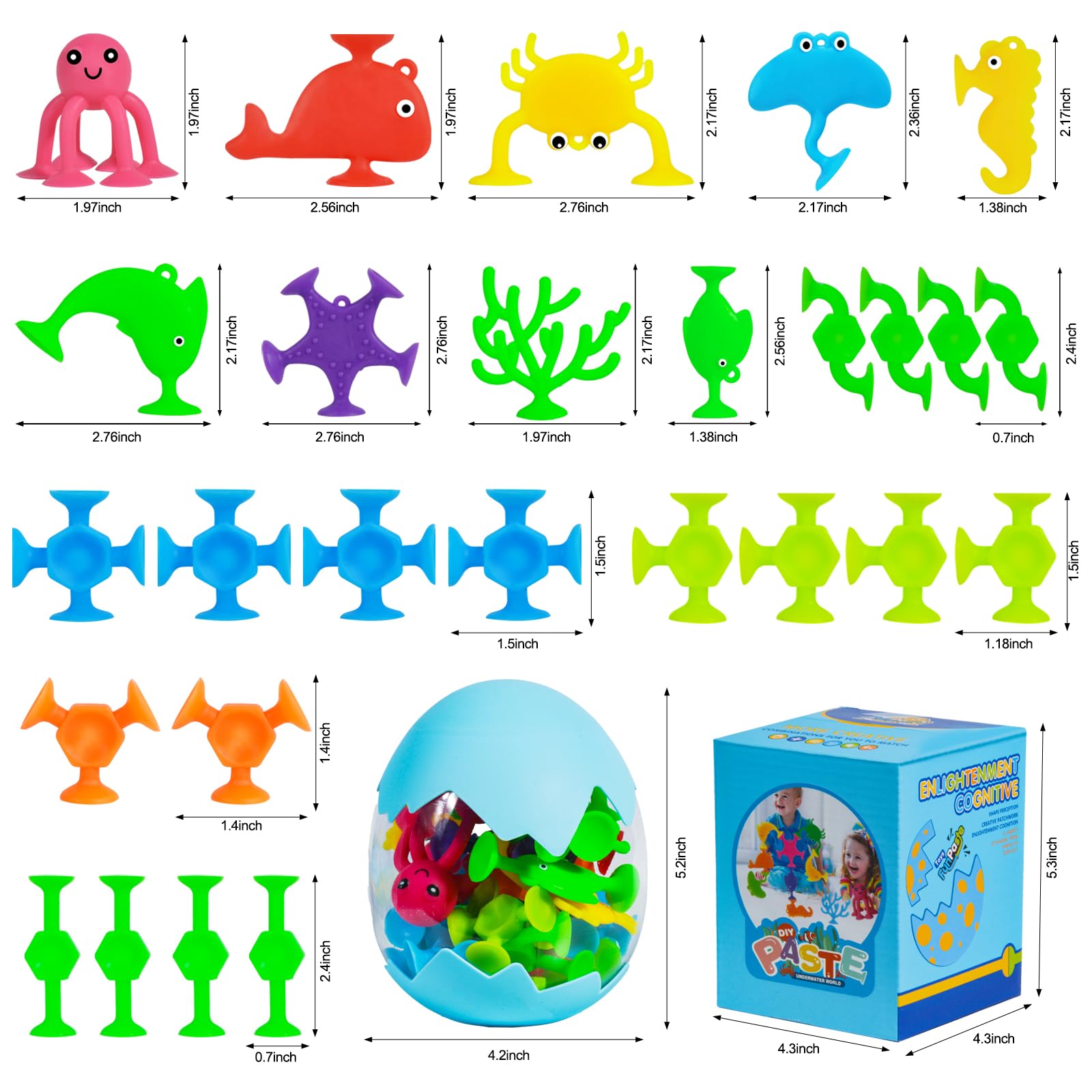HYSZXUS Bath Toys - 27 PCS Suction Cup Toys Bathtub Toy Shower Toy for Kids Ages 4-8,Sensory Toys for 3 4 5 6 7 Year Old Boys Girls,Mold Free Bath Toy Travel Toy