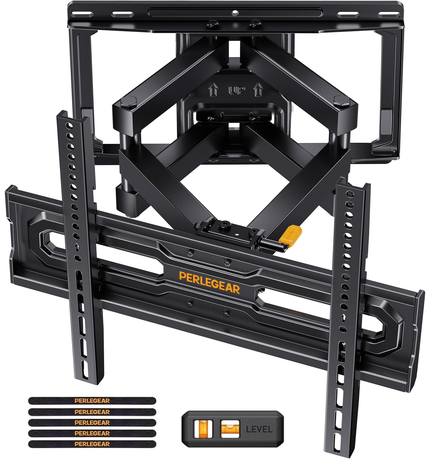 Perlegear Full Motion TV Wall Mount for 32-65 Inch TVs up to 99 lbs, Max VESA 400x400mm, Fits 16”/12” Wood Studs, Adjustable Pre-Assembled TV Wall Mount, Tool-Free Tilt, Swivel & Extension, PGMF21