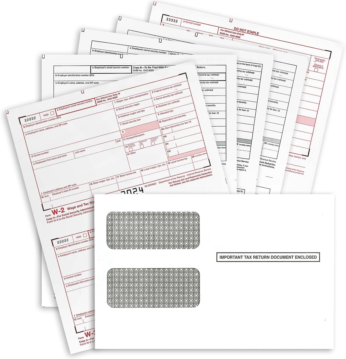 W2 Forms for 2024, 4 Part Tax Forms, Laser Ink/Jet Forms for QuickBooks and Accounting Software (Set of 25 with Self Seal Envelopes)