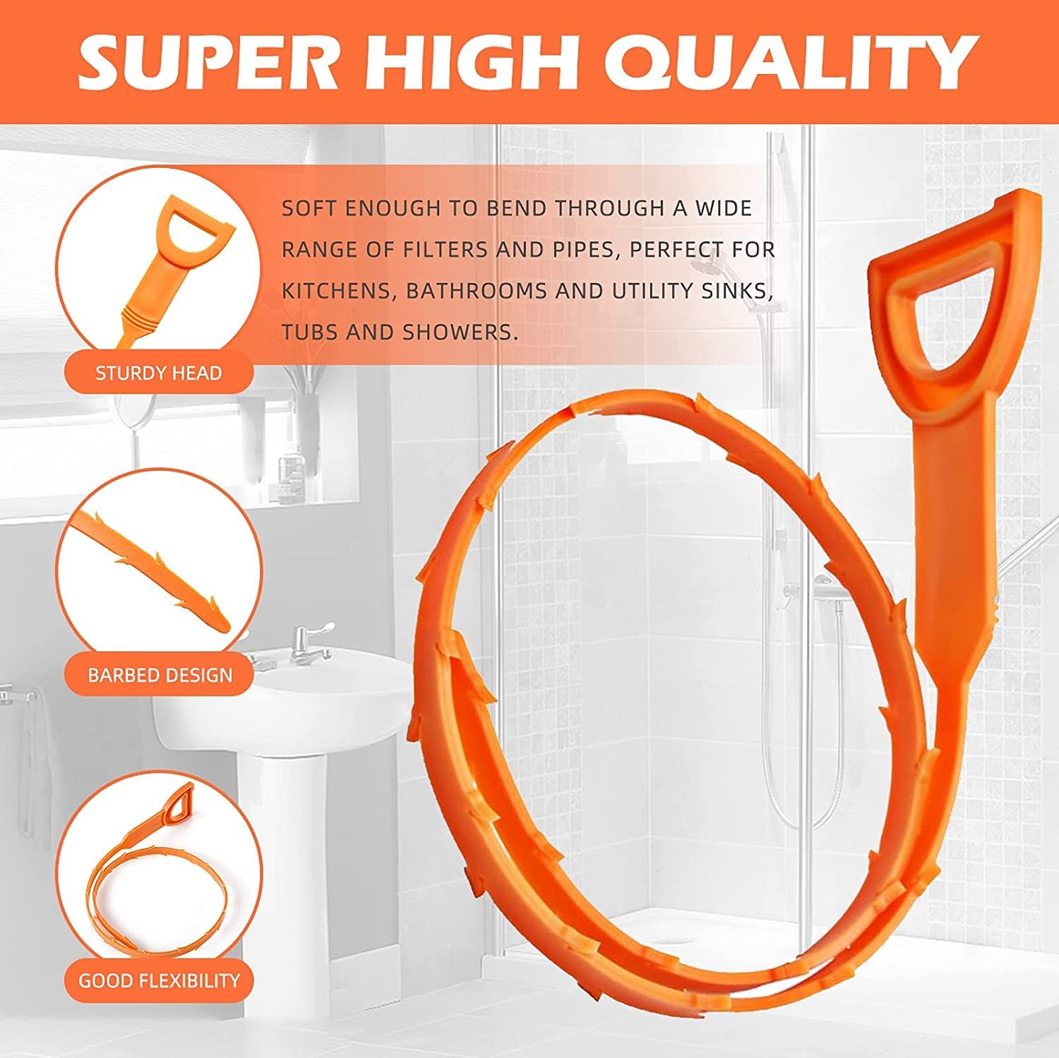 liboyixi 5 Pack 25 Inch Drain Clog Remover Tool, Sink Snake Cleaner Drain Auger Sewer toilet dredge, Snake Drain for Hair Remover Tool For Sewer, Toilet, Kitchen Sink, Bathroom Tub