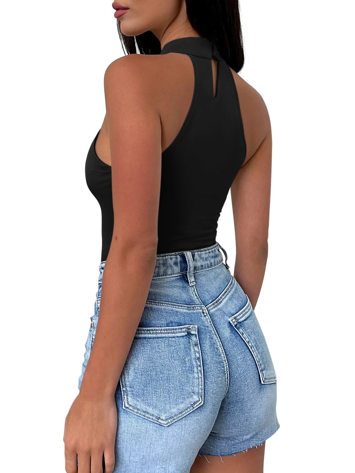 REORIA Women's Sexy Criss Cross Halter Neck Trendy Summer Sleeveless Nightout Cute Y2K Clubwear Going Out Cutout Crop Tops Summer Tops for Women Concert Outfits for Women (Black Medium)