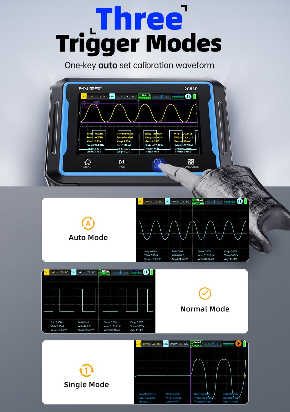 【2C53P Plus Upgraded with Carrying CASE】3in1 Oscilloscope/Multimeter/DDS Signal Generator Tablet Touch Screen Portable Digital Automotive Oscilloscope 2 Channel 50MHz Bandwidth 250Ms/S Counts