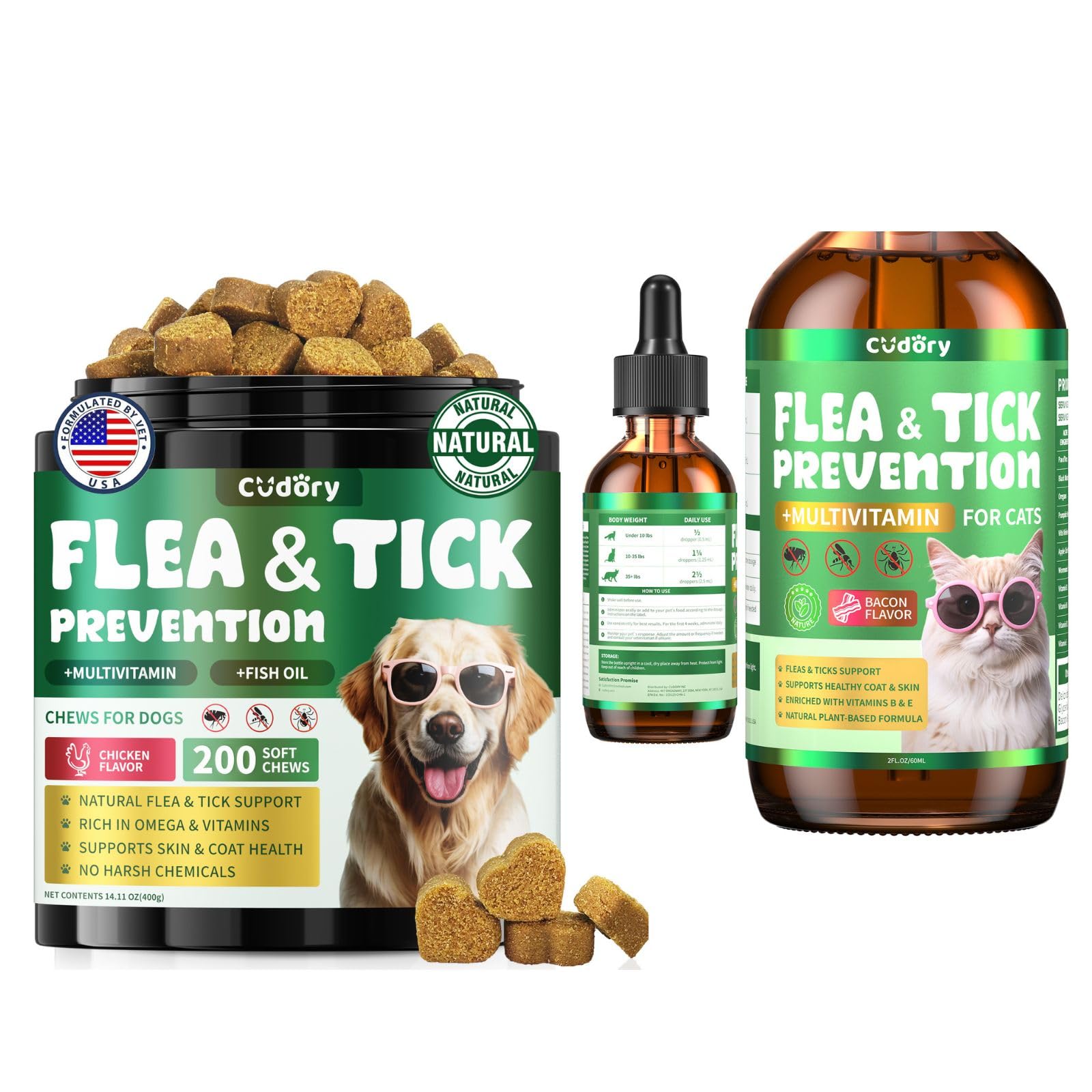 Flea and Tick Prevention for Dogs & Flea & Tick Support for Cats, Flea and Tick Support with Vitamins for Dogs & Cats -All Breeds