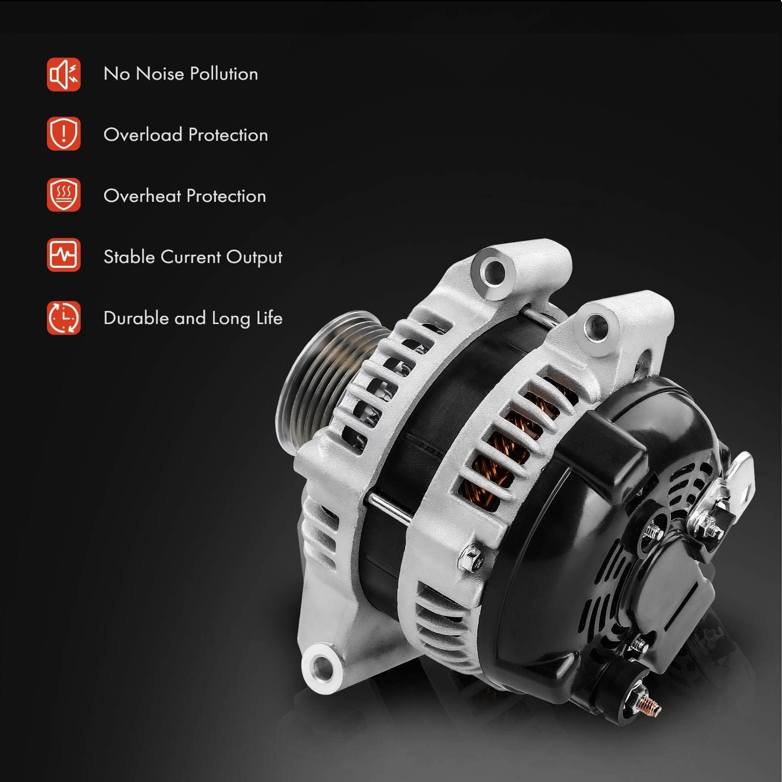 A-Premium Alternator Compatible with Honda CR-V CRV 2007-2009, Civic 2006-2010, Accord 2003-2007, Element 2003-2009 & Acura CSX 2006-2008, TSX 2004-2008, 2.0L 2.4L, 12V 105A CW, Replace# 1042104732