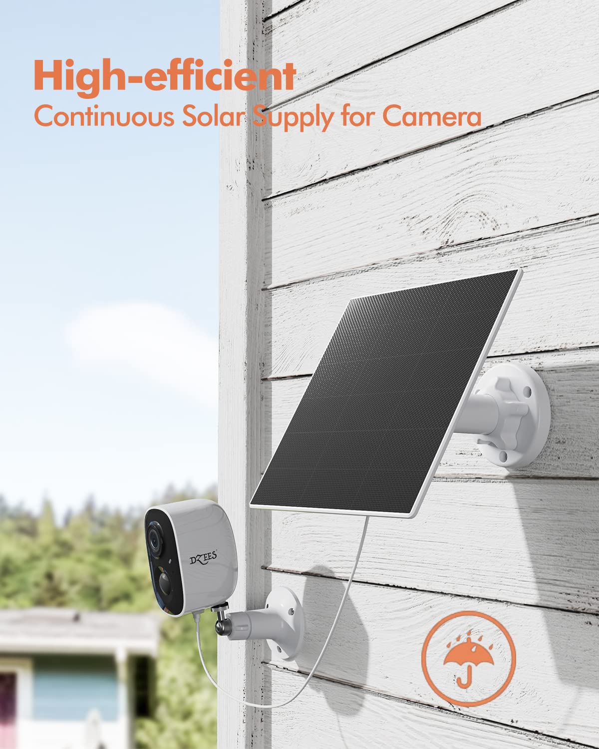 Dzees USB-C Solar Panel - Compatible with Outdoor Camera Wireless, Continuous Power with 5W 5V Charging, 9.8ft/3M Waterproof Charging Cable, 360°Adjustable Mount