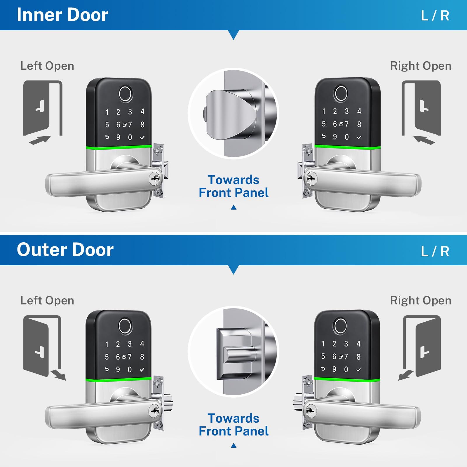 Keypad Smart Door Lock with Handle: Kucacci Keyless Entry Door Lock - Smart Lock for Front Door - Electronic Door Lock with Keypad for Exterior Door - Deadbolt Lever Alternative - Easy Installation