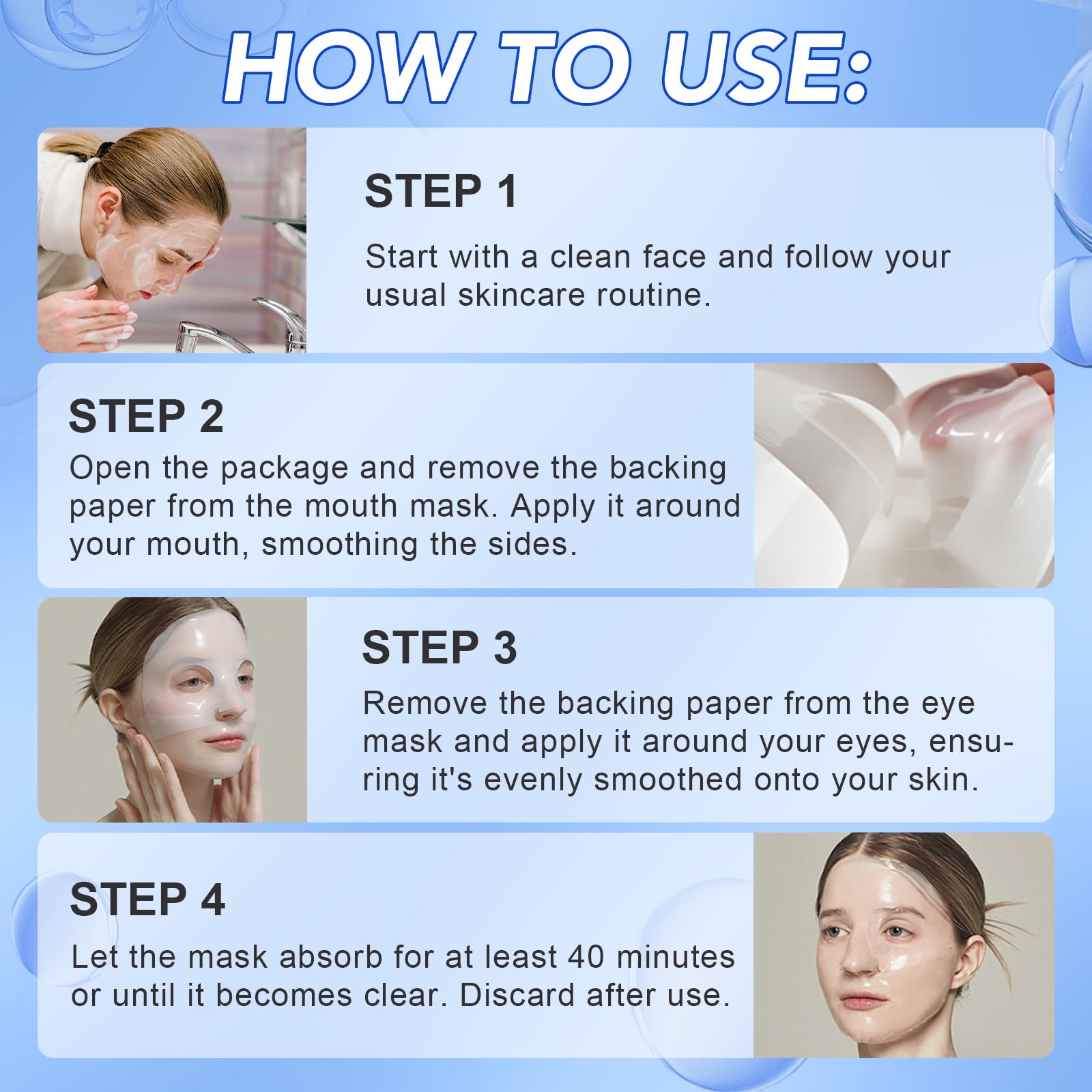 GOGIFTGO Collagen Face Mask,Collagen Real Deep Mask,Collagen Mask,Deep Hydrating Anti Wrinkle Lifting M-ask,Hydrogel M-asks for All Skin Types 34g*4ea