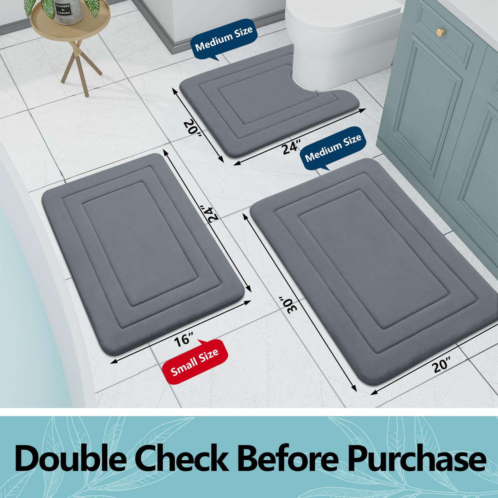 Arotive Memory Foam Bathroom Rug Mat 30x20, Ultra Soft and Absorbent Bath Mat, Machine Wash Dry, Comfortable Bath Rug Carpet for Bathroom Floor, Tub and Shower, Dark Grey