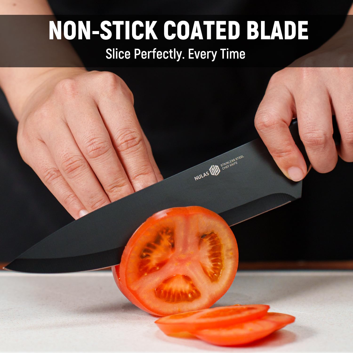 NULAS Knife Set, 15-Piece Kitchen Knife Set with Block and Built-in Sharpener, Dishwasher Safe, Non-slip Handle, 6 Steak Knives, Black