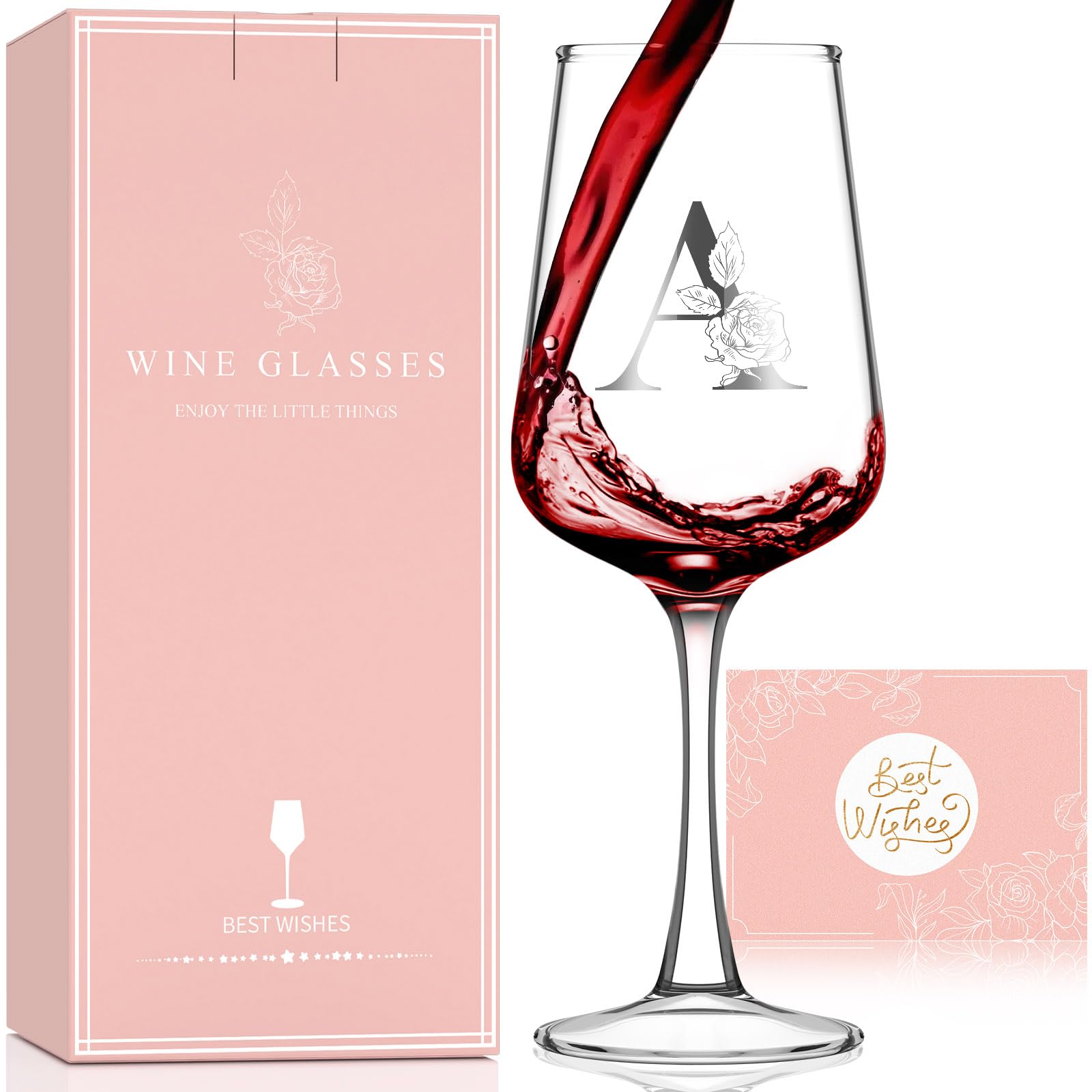 Mothers Day Gifts for Mom Grandma Wife Daughter Her, Personalized Initial Wine Glasses Custom Gift, Birthday Gifts for Women Mom Wife Best Friend Sister (A)