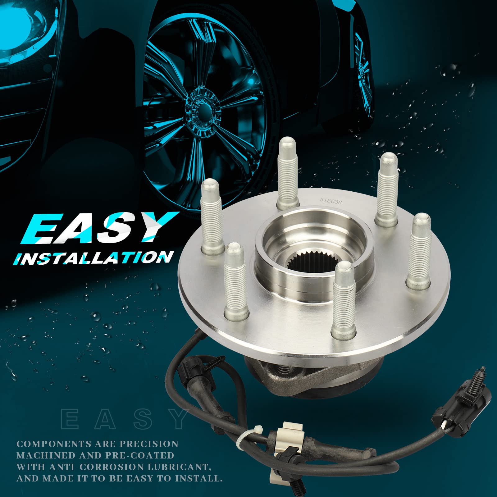 4WD ONLY Front Wheel Hub and Bearing Assembly 515036 Wheel Bearing for Cadillac Escalade, for Chevy Avalanche, Express 1500, Silverado, Suburban, Tahoe, for GMC Sierra, Yukon, Savana 6 Lugs w/ABS 1PCS