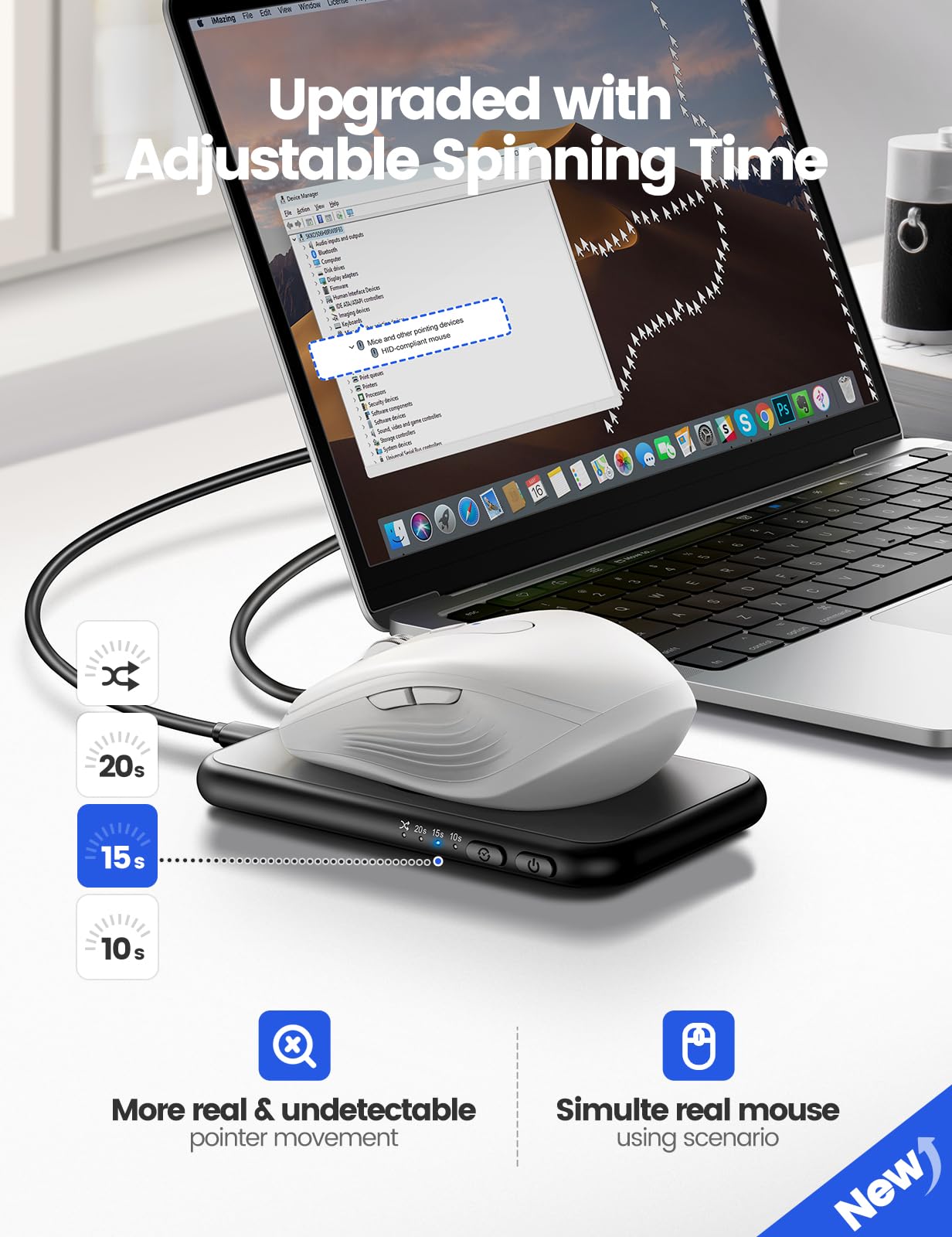 EAXBUX Ultra-Slim Mouse Jiggler,100% Undetectable Mouse Mover Jiggler Device Shaker with Adjustable Spinning Time,Random Movement,Gifts for Keeping PC/Laptop Active & Secure to Improve Work Efficiency