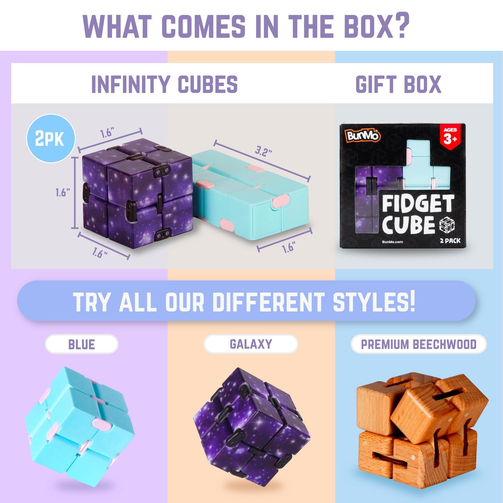 BunMo Sensory Bundle | Infinity Cube & Spiky Sensory Fidget Rings | Perfect Sensory Fidget Toy for Adults and Teens 14+ | Fidgets for Adults | Travel Toys | Gifts for Teenage Boys