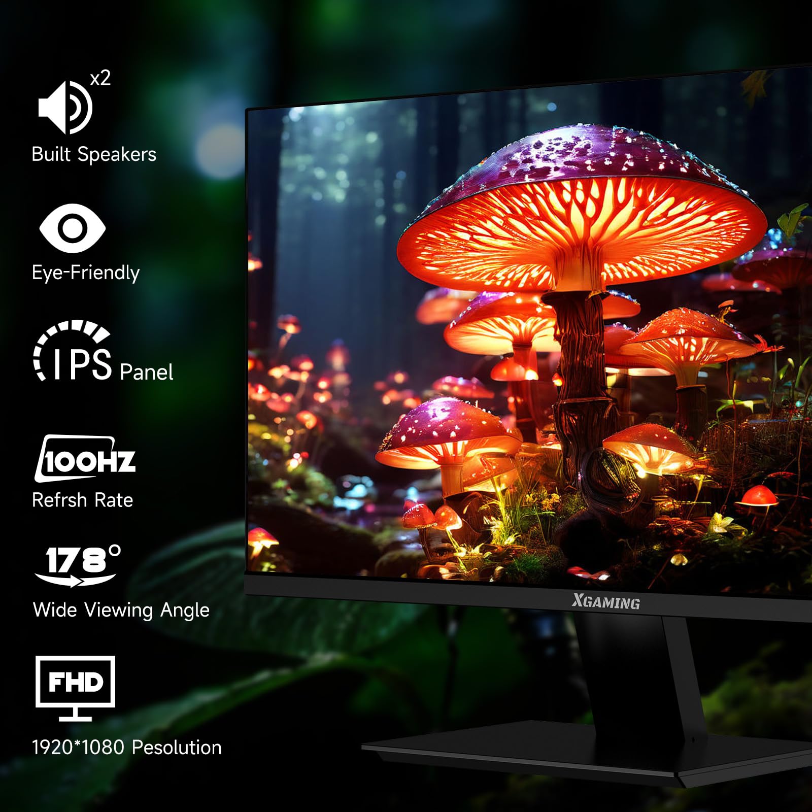 memzuoix Monitor 24 Inch 100Hz, Computer Monitor with HDMI VGA Ports, 1080P PC Monitor with Low Blue Light IPS Eye Care, Build-in FreeSync and Audio Out, FHD VESA Compatible for Home Office