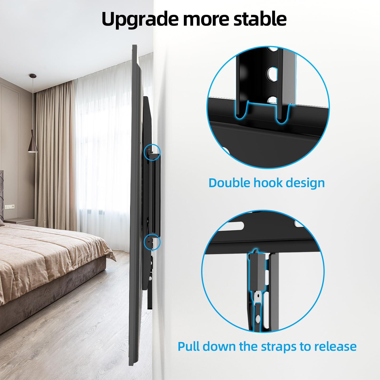 HOME VISION Heavy Duty Fixed TV Wall Mount for Most 32"-86" Flat TVs, Max VESA 600X400mm up to 165lbs Fits 16/18/24 Inch Wood Studs, Universal Low Profile Wall Mount TV Bracket, Space Saving HV8601