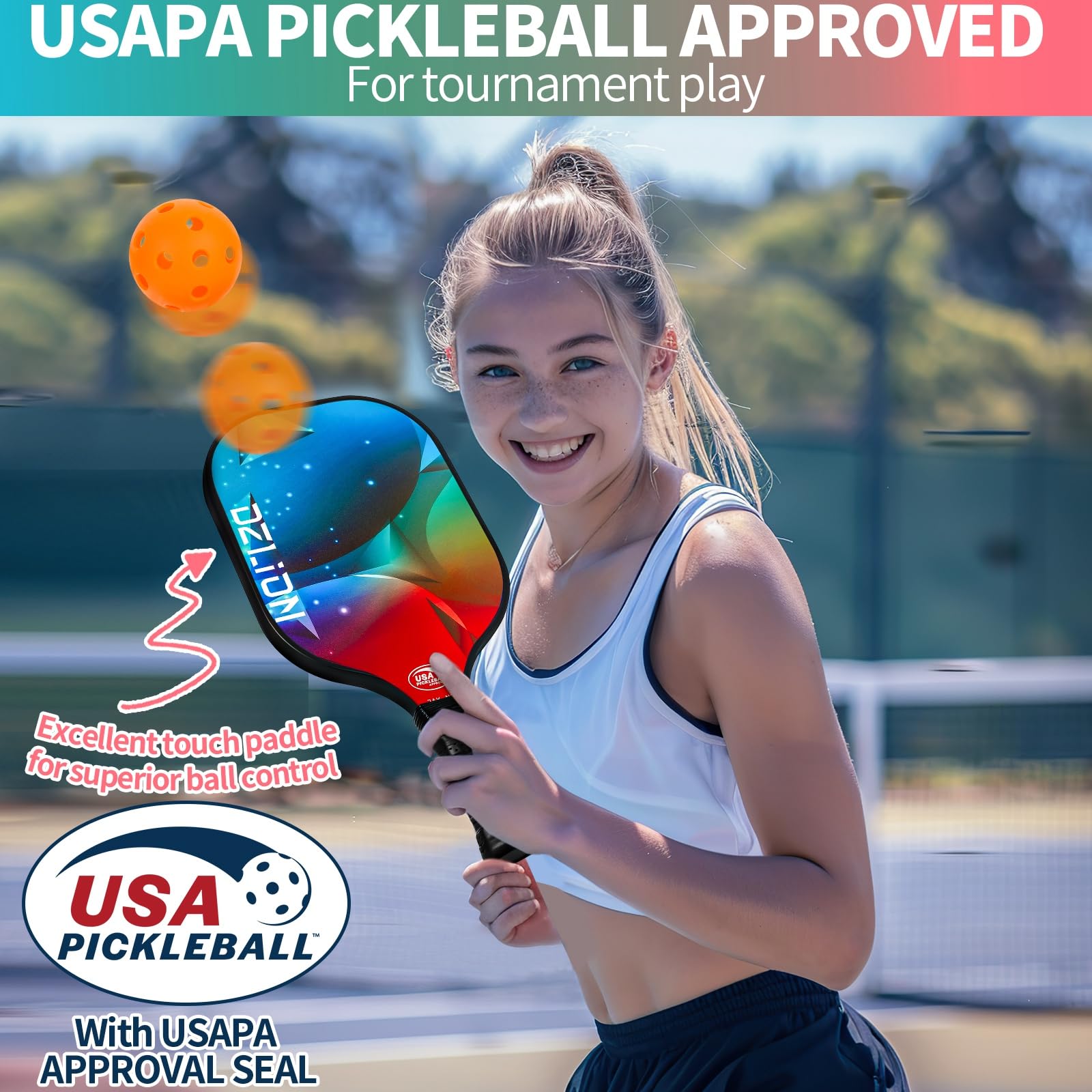 Pickleball Paddles, Fiberglass Pickleball Paddles Set of 2 with 4 Pickleball Balls, 2 Athletic Tape, 1 Portable Carry Bag Pickleball Rackets for Beginners & Pros