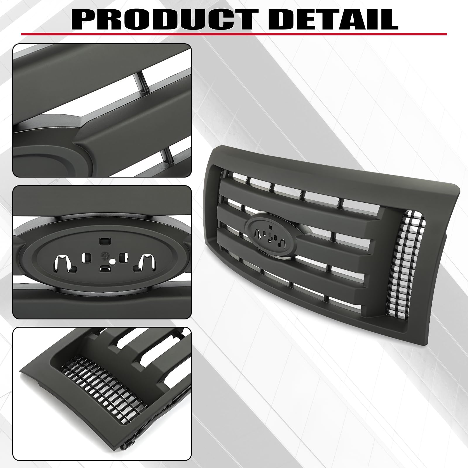 HECASA Front Grille Compatible with 2009-2014 Ford F150 XL Model Bumper Painted Black Shell and Insert Grille Assembly Guard Cover Replacement for 9L3Z8200A FO1200510