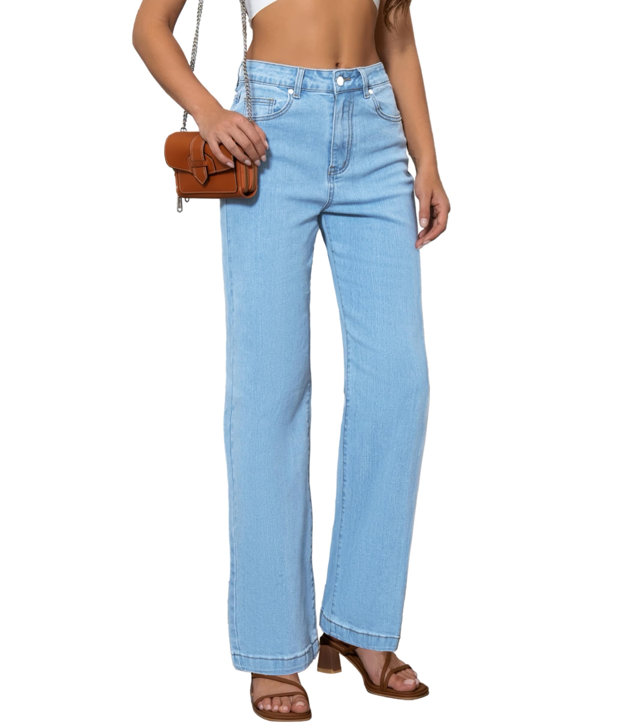 ETTELO Womens Jeans Mid Waisted Straight Leg Loose Stretchy Lightweight Tummy Control Trendy Jeans for Women 2024 (US, Numeric, 8, Regular, Regular, Light Blue)