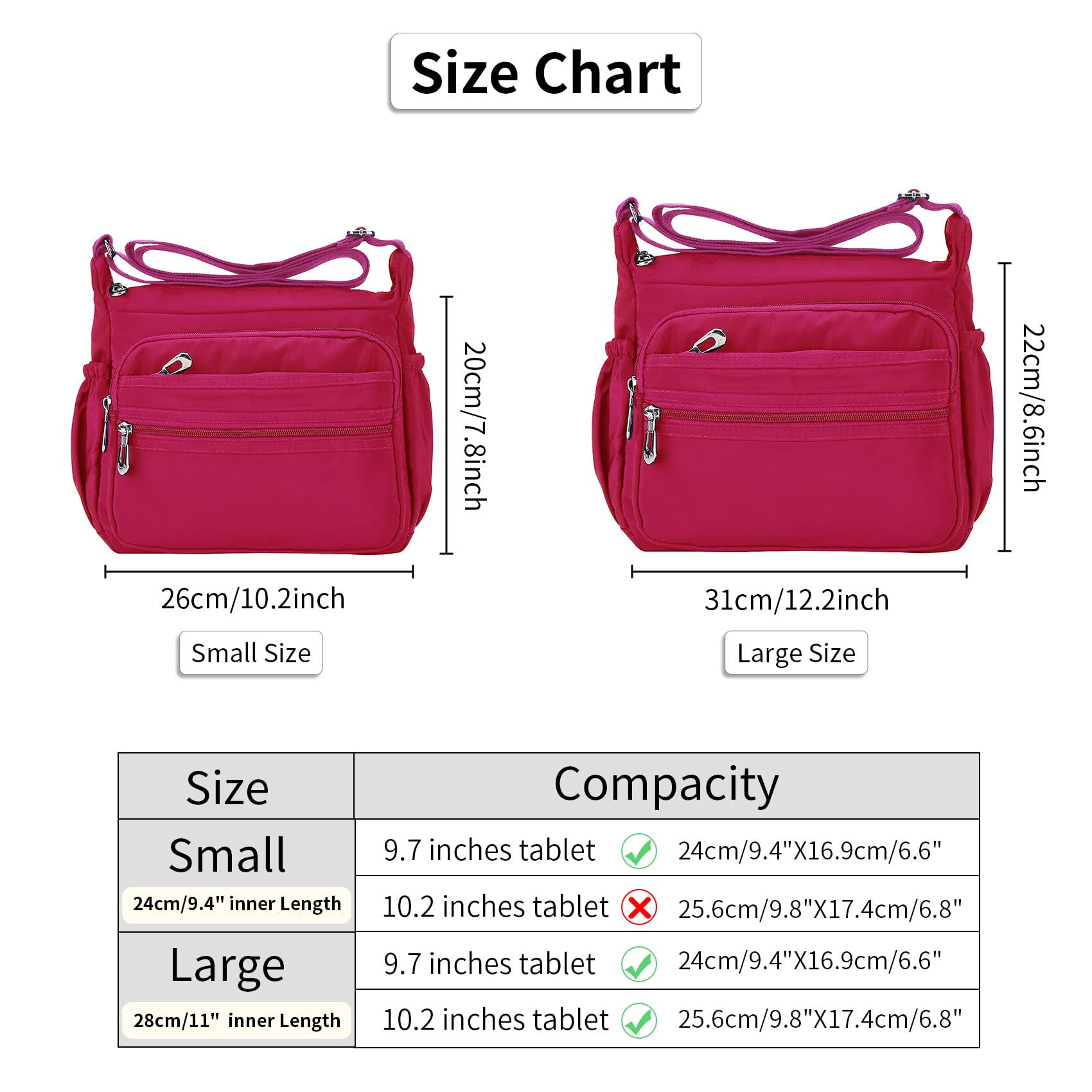 Crossbody Bag for Women Waterproof Shoulder Bag Messenger Bag Casual Nylon Purse Handbag (Small, Pink)