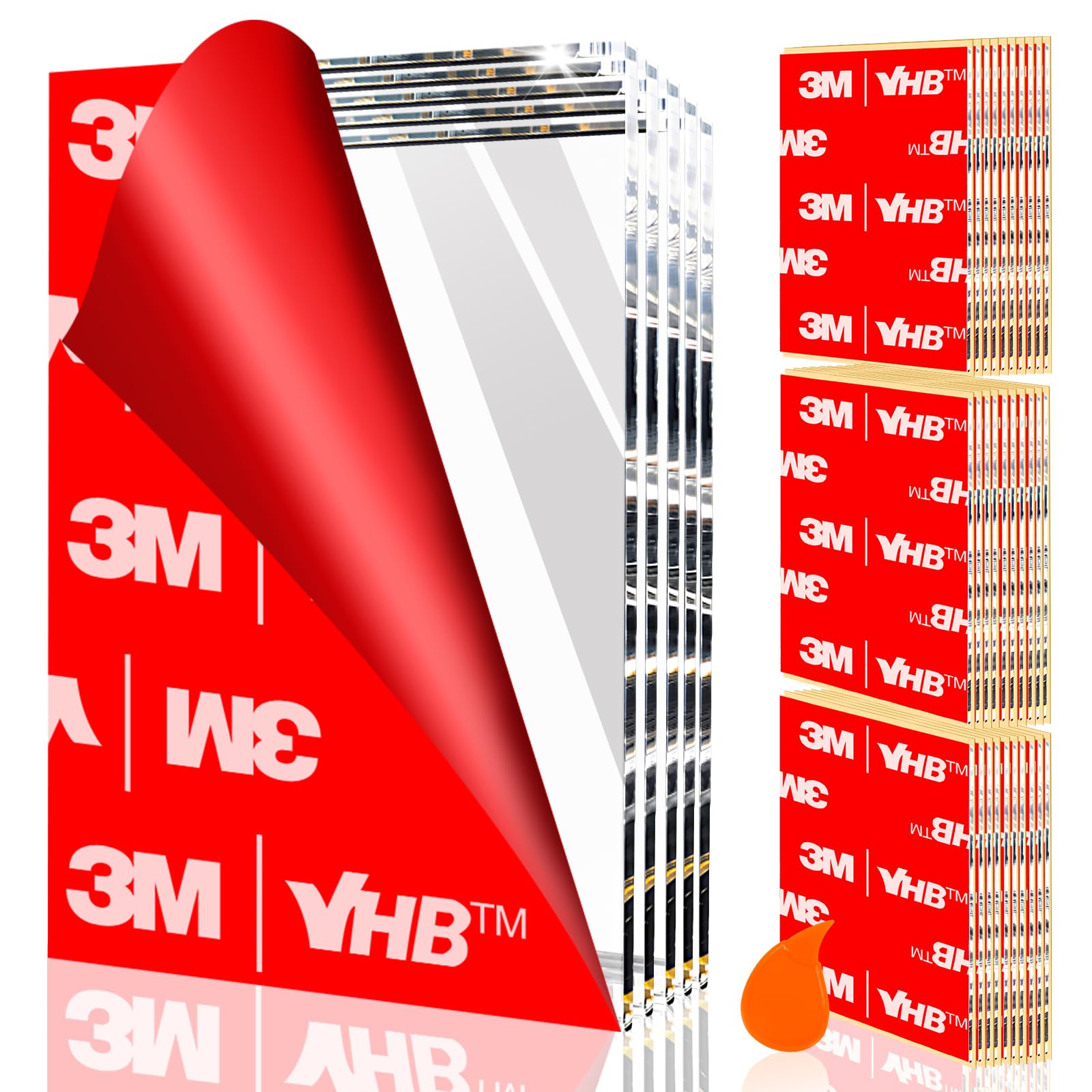 PHIXBEAR 30Pcs Double Sided Adhesive Pads,Heavy Duty Mounting Tape, Super-Sticky Clear Strong Pads Rectangle Shape Waterproof for Walls Picture, Car, Home, Office 1x1.2 Inch