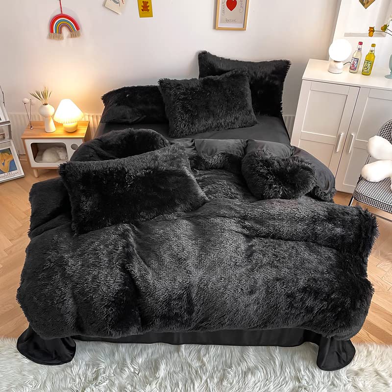 Roscloud Faux Fur Kids Girls Purple Rainbow Comforter Sets King - 3PC Bed Set Warm Comfortable Soft Plush Flannel Velvet Fluffy Fuzzy Bedding(Comforter x 1 Pillowcases x 2)