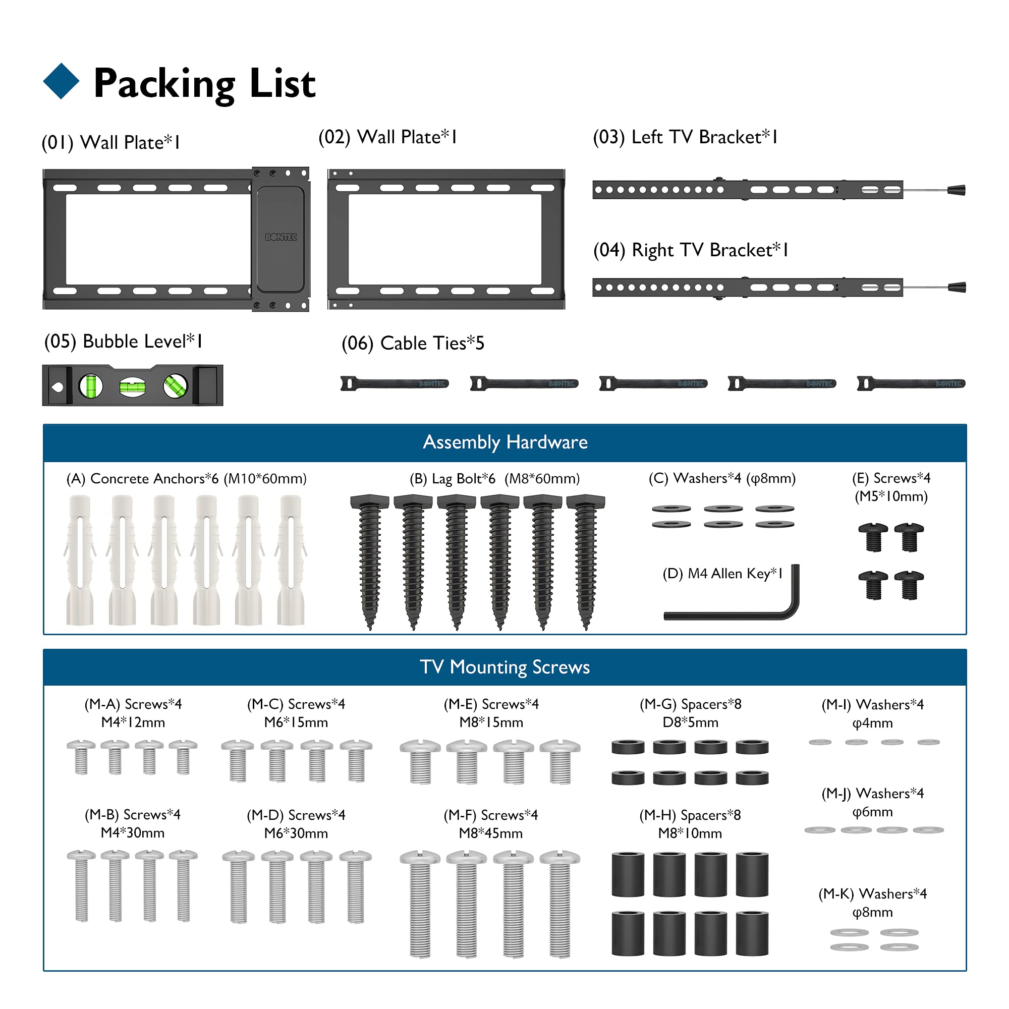 BONTEC Tilt TV Wall Mount for Most 37-85 Inch LED LCD OLED Flat Curved Screen TVs Fits 16" 18" 24" Wood Stud, Low Profile TV Wall Bracket with Max. VESA 600x400mm, Hold Up to 132LBS