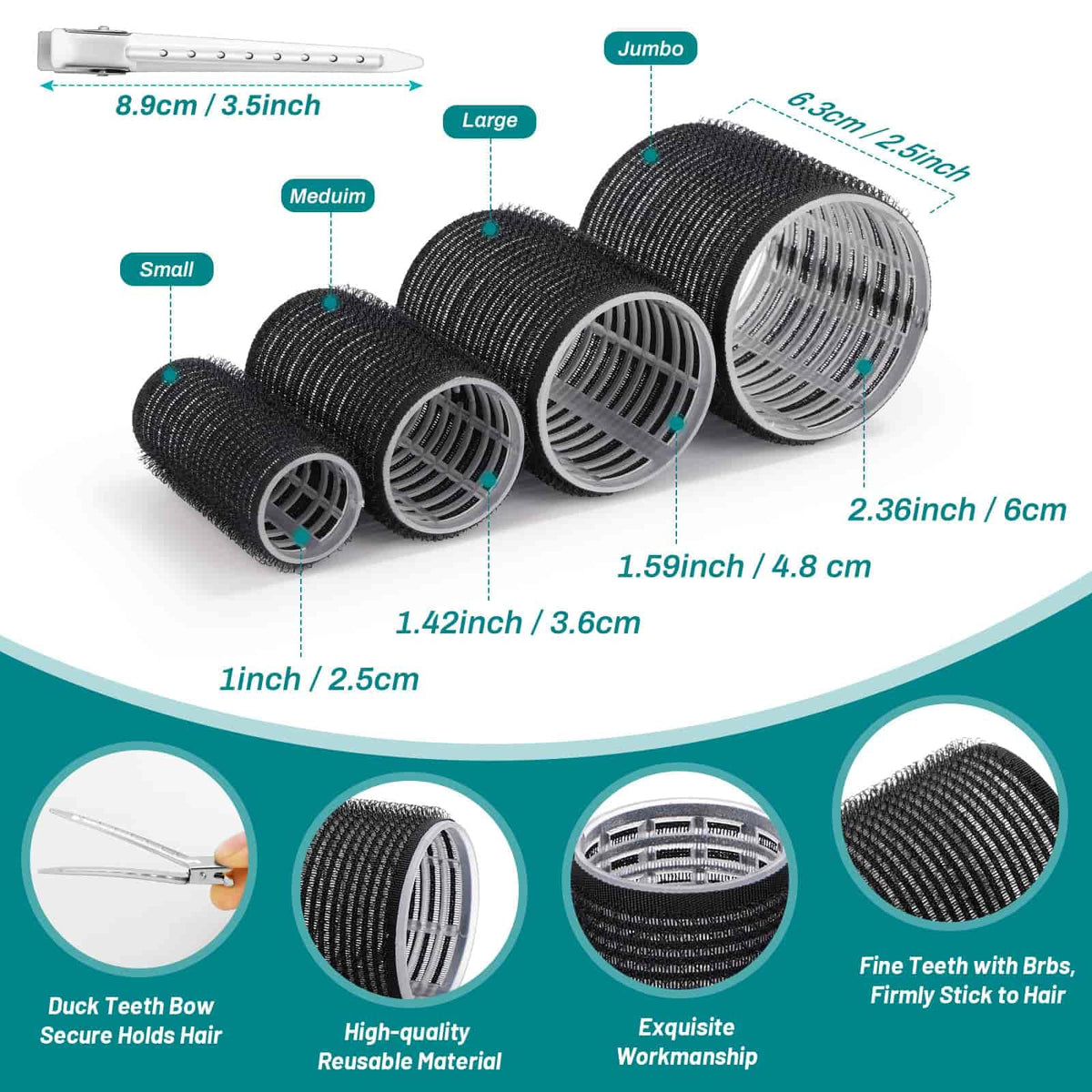 Hair Rollers for Blowout Look Long Hair, Rollers Hair Curlers 38 Pcs Self Grip Hair Rollers Set with 24Pcs Hair Rollers 4 Sizes and 12 Pcs Hair Clips, Comb and Storage Bag for Hair Volume (Black)