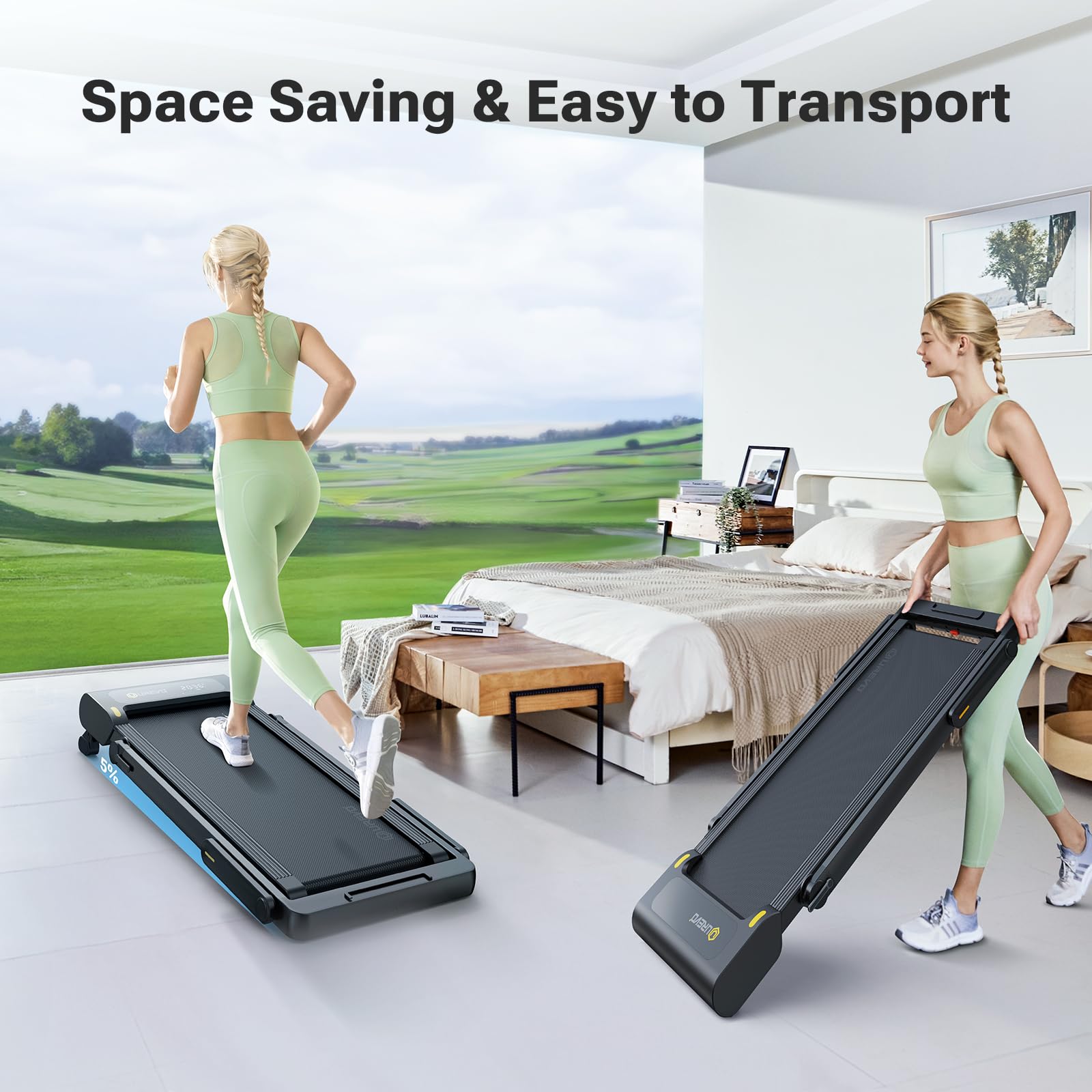 UREVO Walking Pad with Incline, 3 in 1 Portable Folding Treadmills for Home/Office, 2.5 HP Under Desk Treadmill, Large Running Area, Remote Control, LED Display