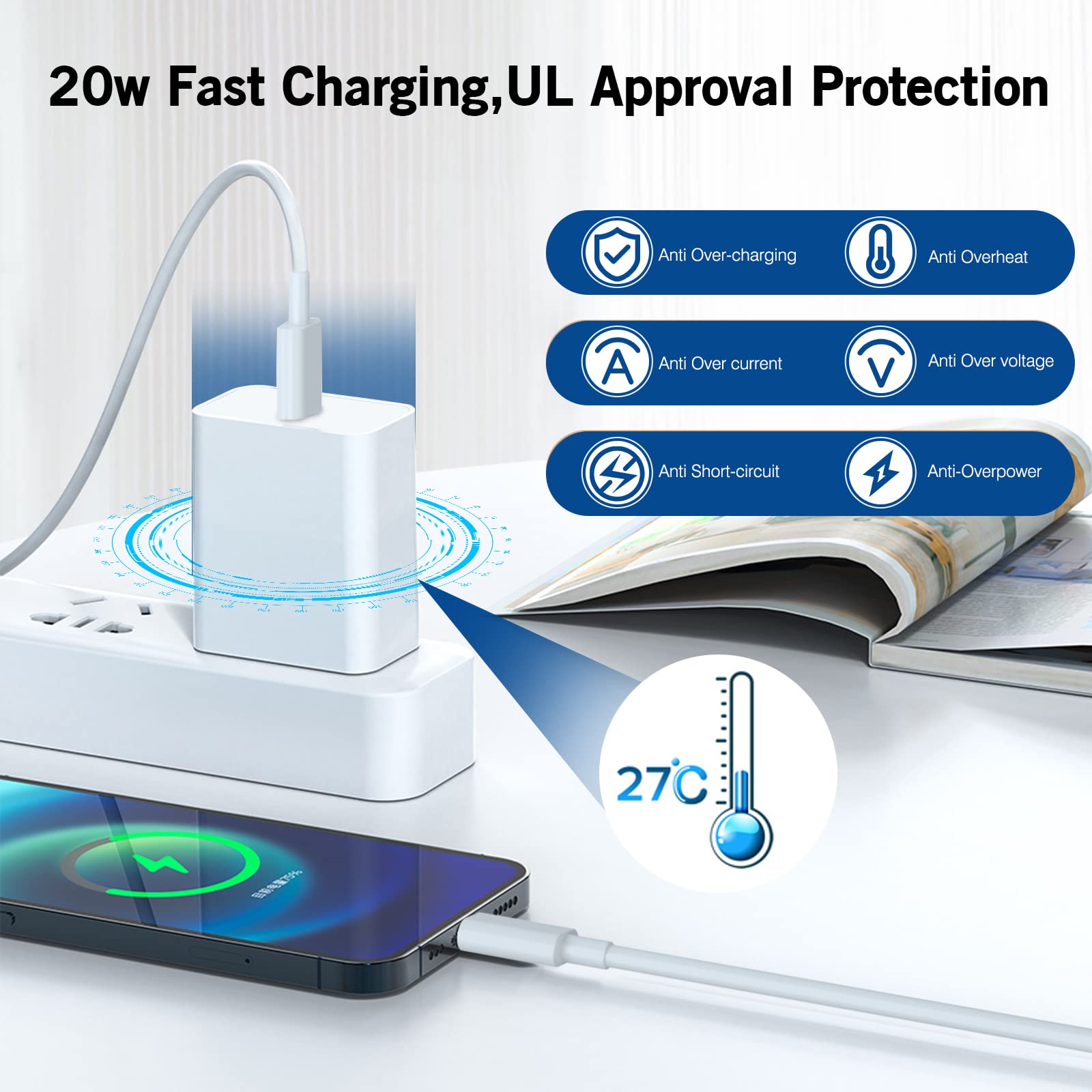 iPhone Fast Charger, 20W USB Type C Fast Charging Block Power Delivery Fast Charger iPhone Lightning Charger with 3.3ft Lightning Cable for iPhone 14 13 Pro Max Mini Plus 12 Pro 11 XS X XR Xs Max,iPad