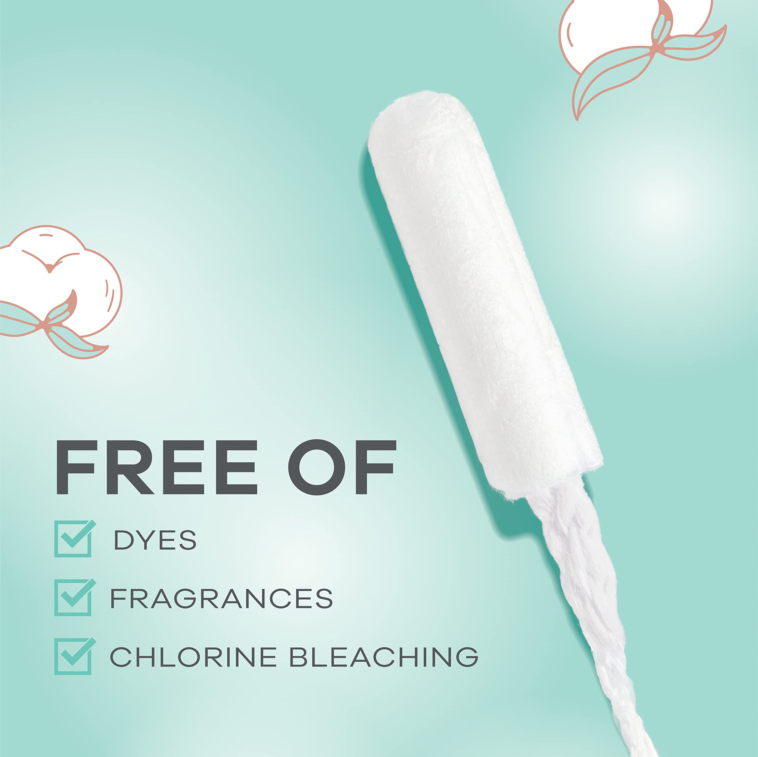 Tampax Pure Cotton Tampons, Contains 100% Organic Cotton Core, Regular Absorbency, Unscented, 24 Count x 3 Packs (72 Count Total)