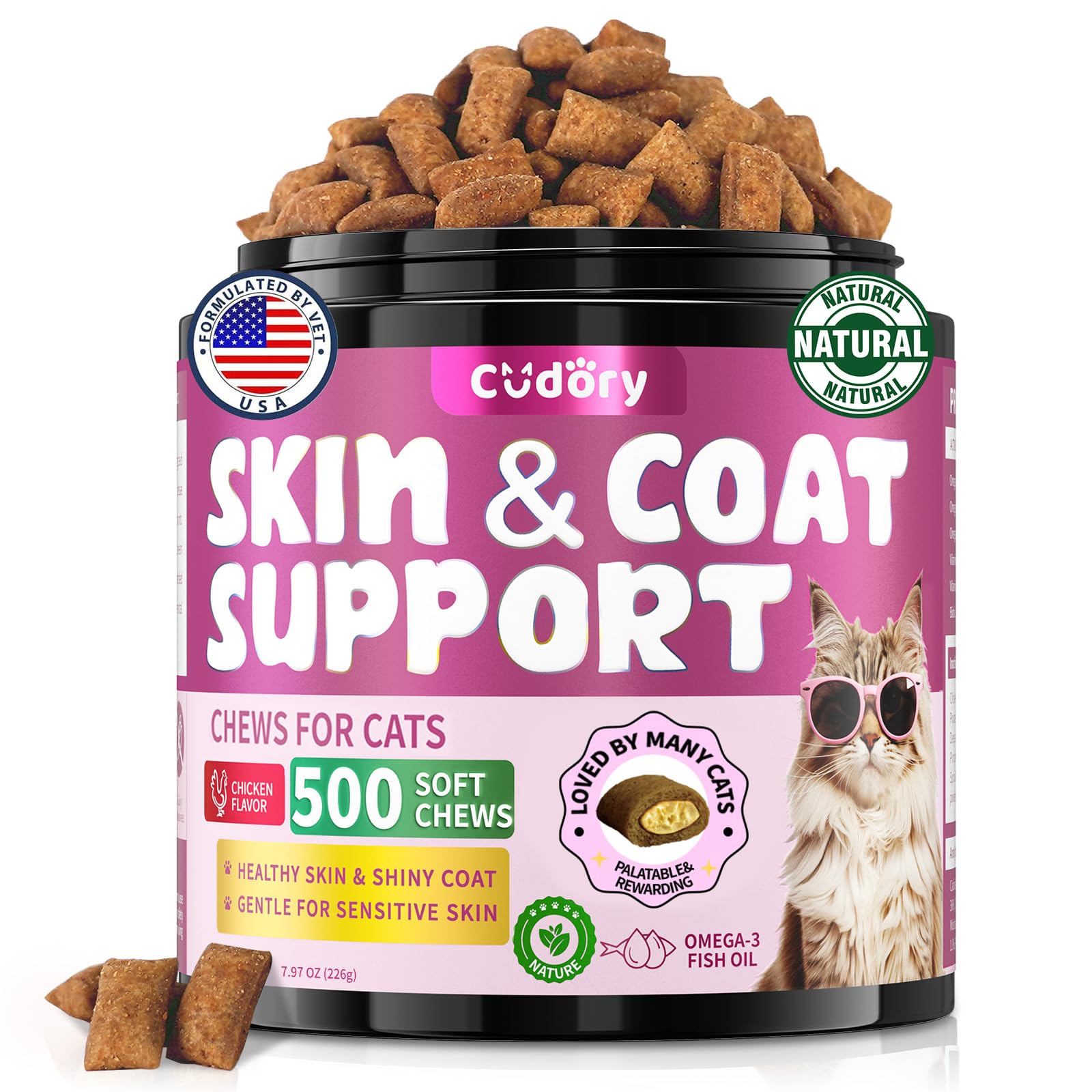 Natural Skin and Coat Support for Cats Cat Multivitamin, Crunchy & Creamy Cheese Chew