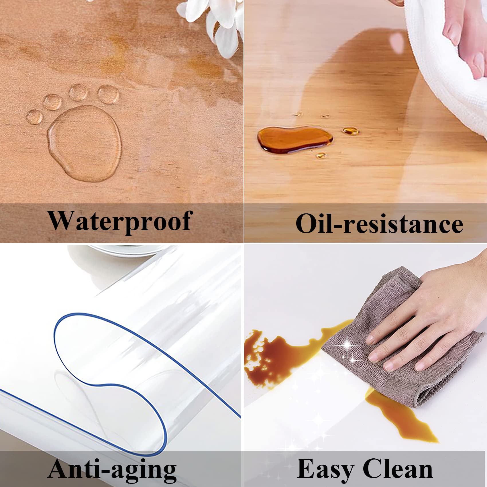 FeelingWarm Clear Table Protector - Oval Clear Vinyl Tablecloth Cover Transparent Plastic Kitchen Waterproof Protector 60x 90 Inch, Oval