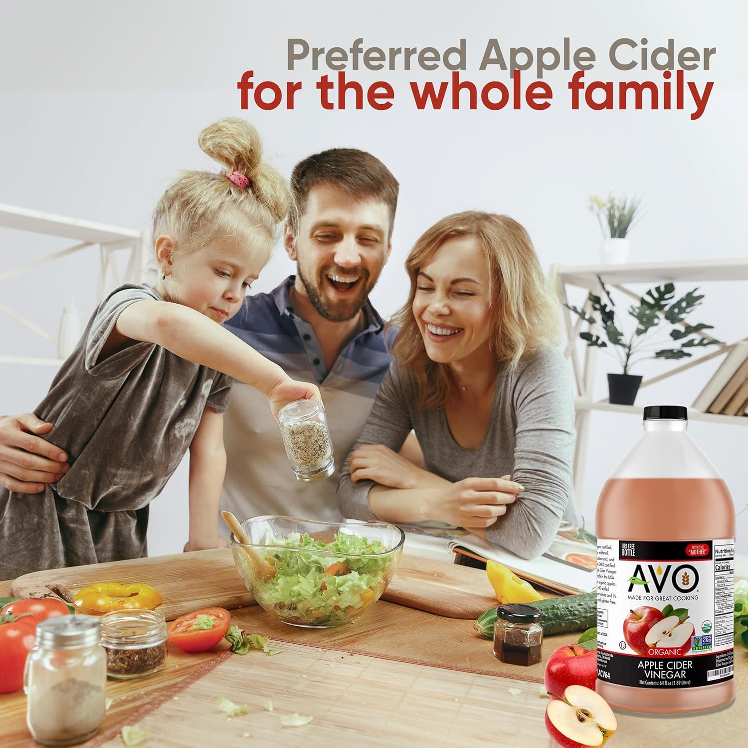 AVO Naturally Processed ORGANIC NON-GMO Apple Cider Vinegar with the Mother – Raw, Unfiltered, Unpasteurized All Natural Ingredients (64 oz)