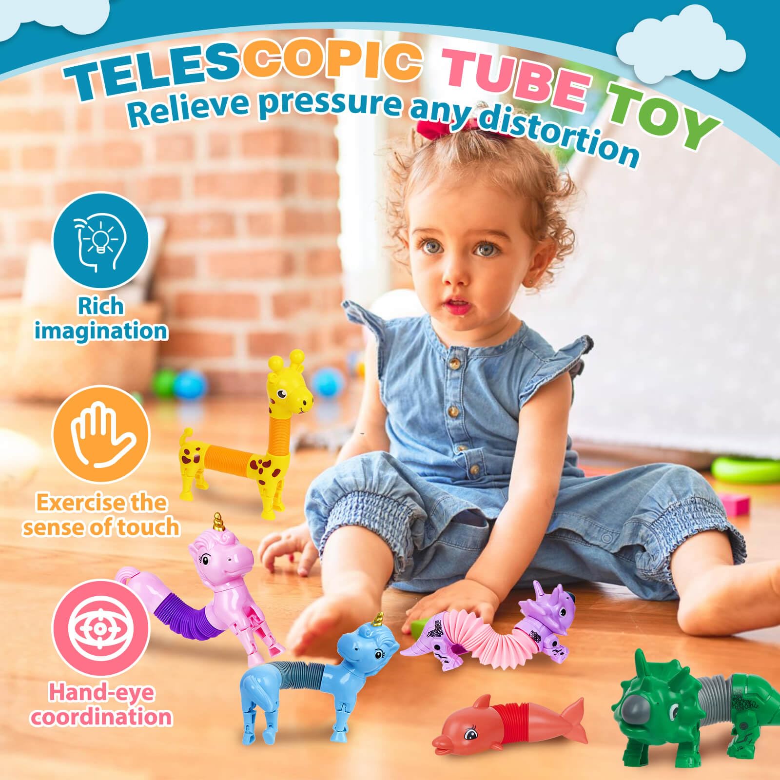 Kabvry Animal Pop Tubes Fidget Toys 10PCS, Sensory Toys for Autism & Stress Relief, Travel Toys for Car and Airplane, Christmas Stocking Stuffers for Kids & Toddlers