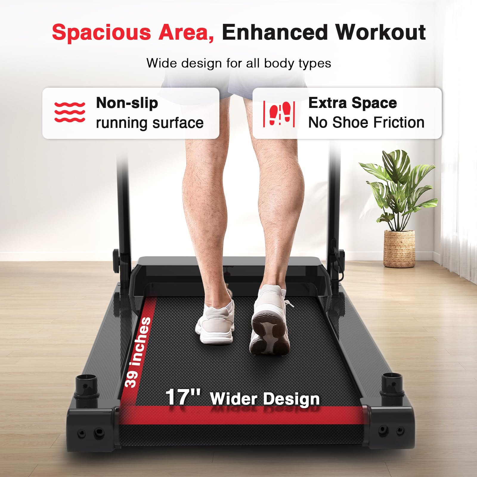Redliro Treadmill for Seniors with Long Handrails - Flat 0% Incline Recovery Walking Treadmill with Desk, Cup Holder & Wheels - 300 lbs Capacity for Home Exercise
