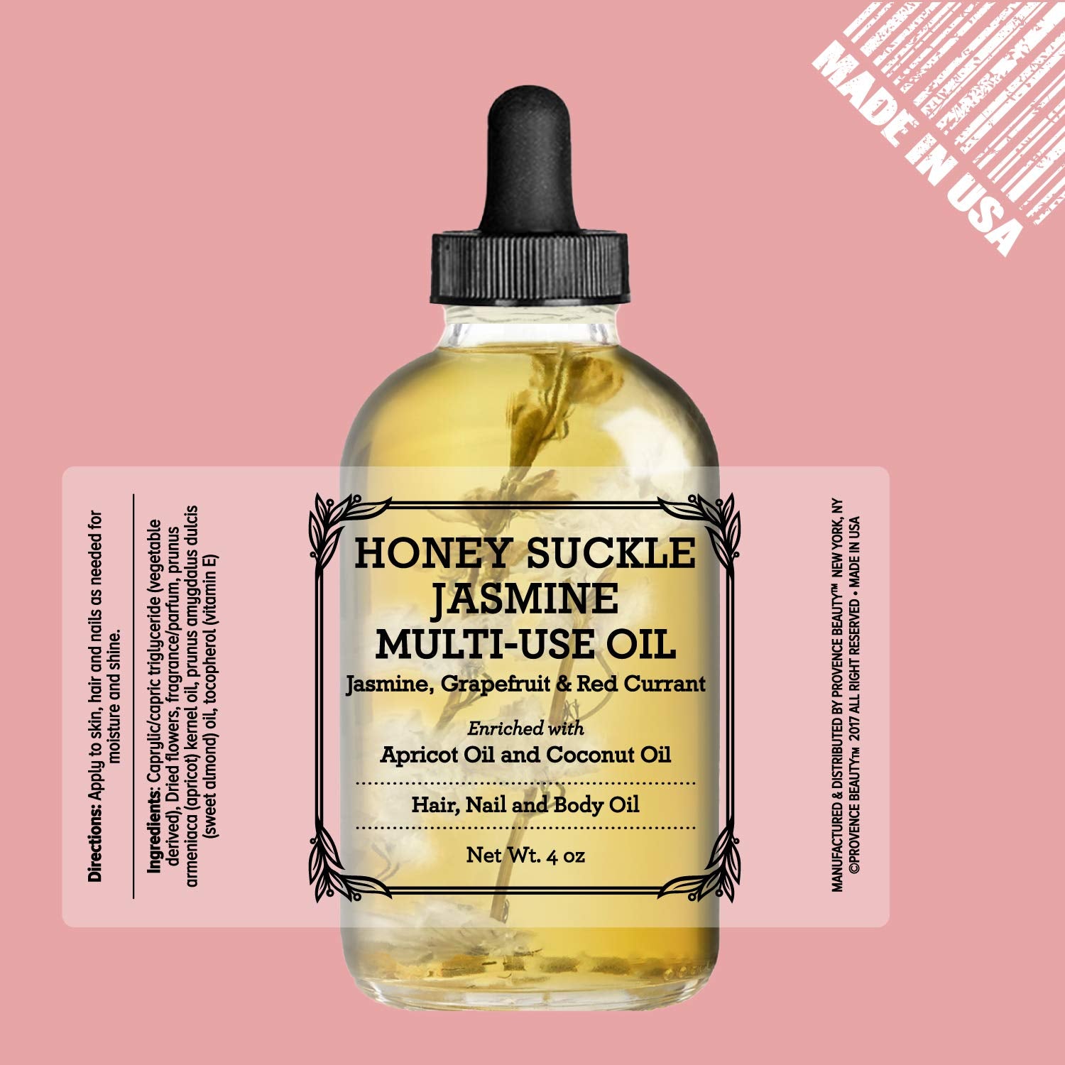 Provence Multi-Use Face, Body & Hair Oil - Hydrates Skin, Restores Shine - With Apricot, Coconut Oil & Vitamin E - 4 Fl Oz