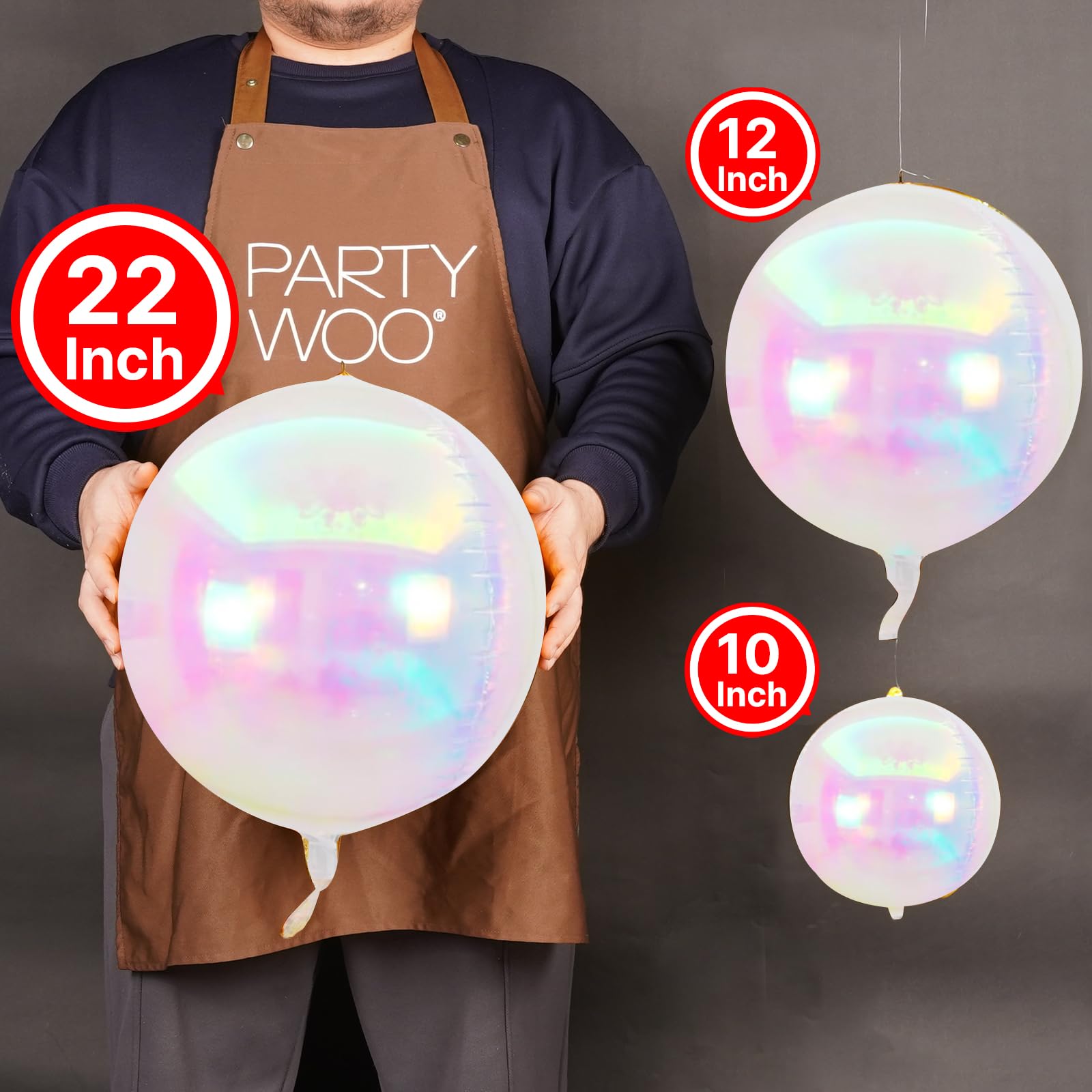 PartyWoo Iridescent Foil Balloons 20pcs Different Sizes Pack of 22 12 10 Inch Large Round Foil Orbz 4D Inflatable Mirror Ball Mylar Balloons for Wedding Anniversary Birthday Disco Party Decorations