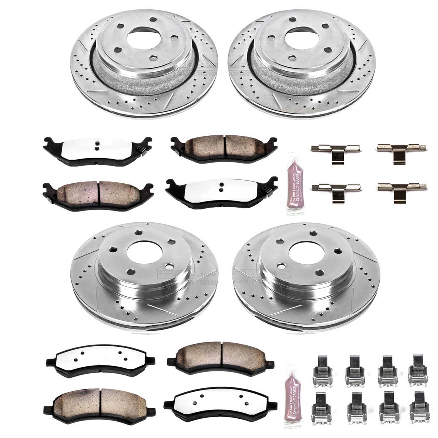 Power Stop Brake Kit For 2007-2009 Aspen Durango, 2006-2018 Ram 1500, 2019-2022 Ram 1500 - Front and Rear Truck & Tow Drilled Slotted Rotors with Carbon-Fiber Ceramic Brake Pads Replacement, K2164-36